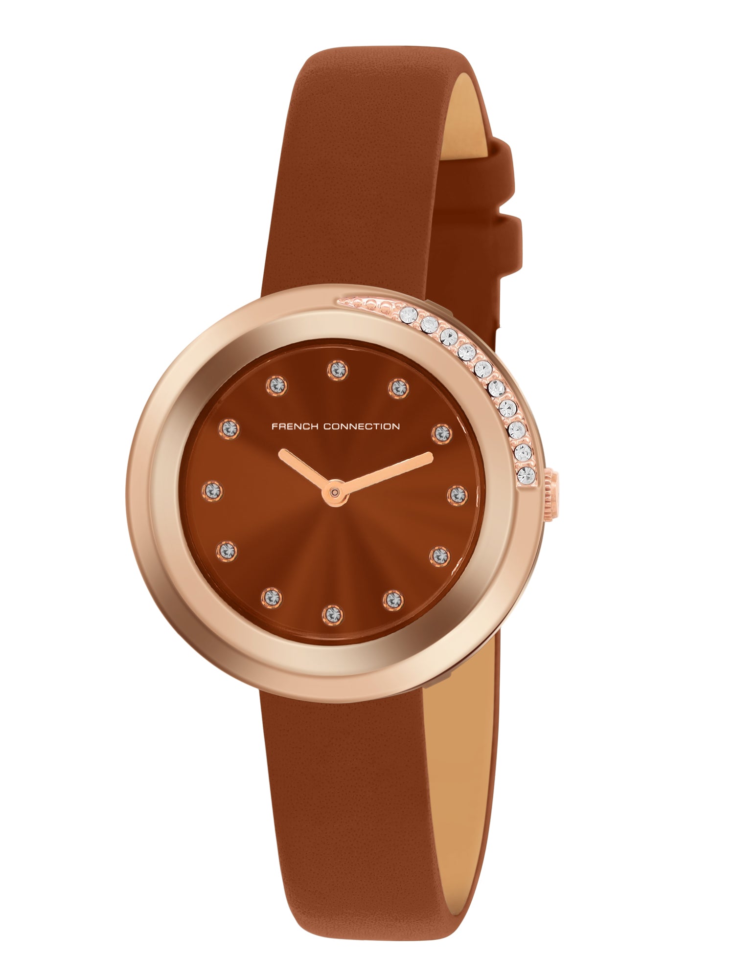 French Connection Sunray Brown Round Dial With Brown Leather Strap Watch - For Womens FCO1BRL
