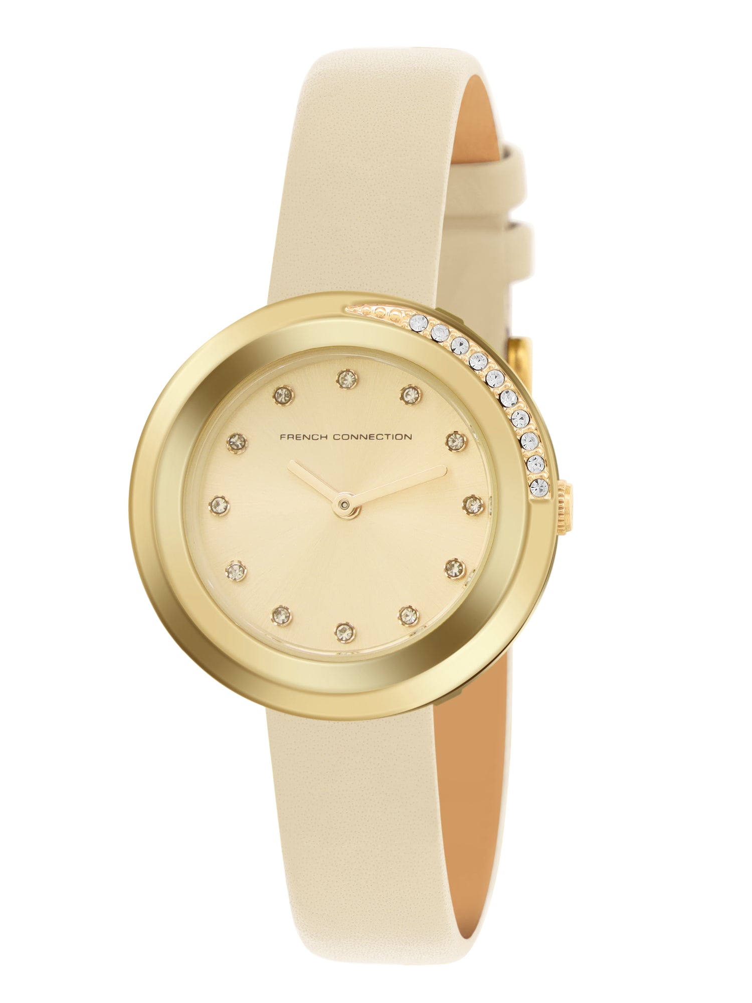 French Connection Sunray Beige Round Dial With Beige Leather Strap Watch - For Womens FCO1PL