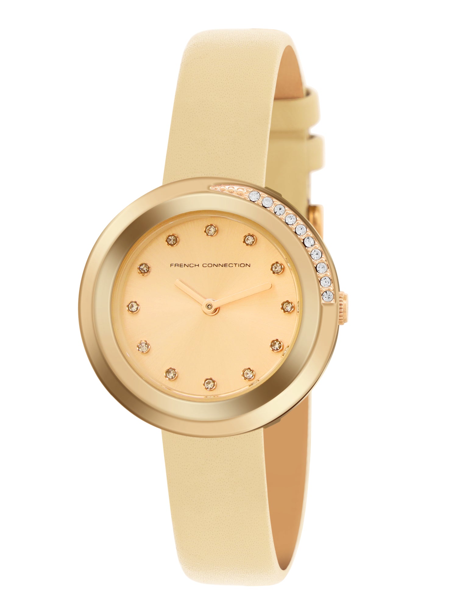 French Connection Sunray Beige Round Dial With Beige Leather Strap Watch - For Womens FCO1PL