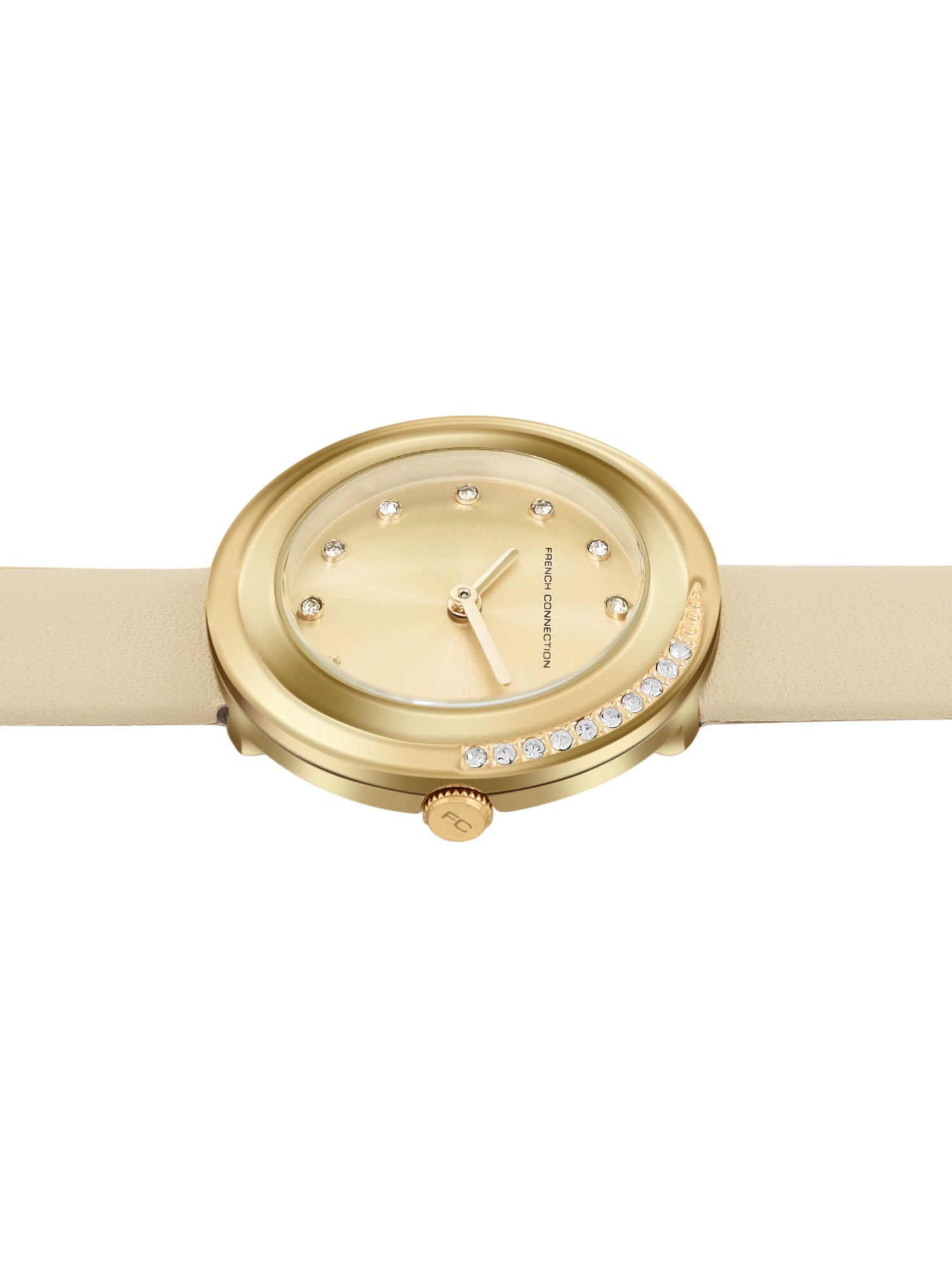 French Connection Sunray Beige Round Dial With Beige Leather Strap Watch - For Womens FCO1PL