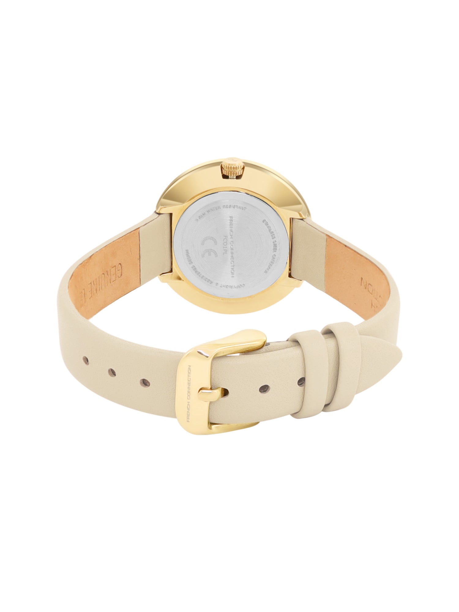 French Connection Sunray Beige Round Dial With Beige Leather Strap Watch - For Womens FCO1PL
