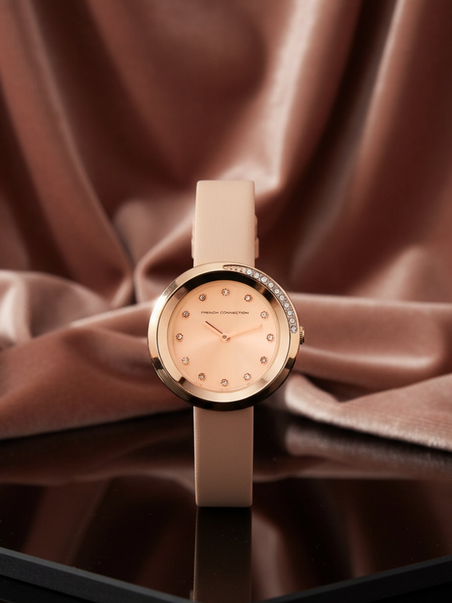 French Connection Sunray Rosegold Round Dial With Pink Leather Strap Watch - For Womens FCO1RGL