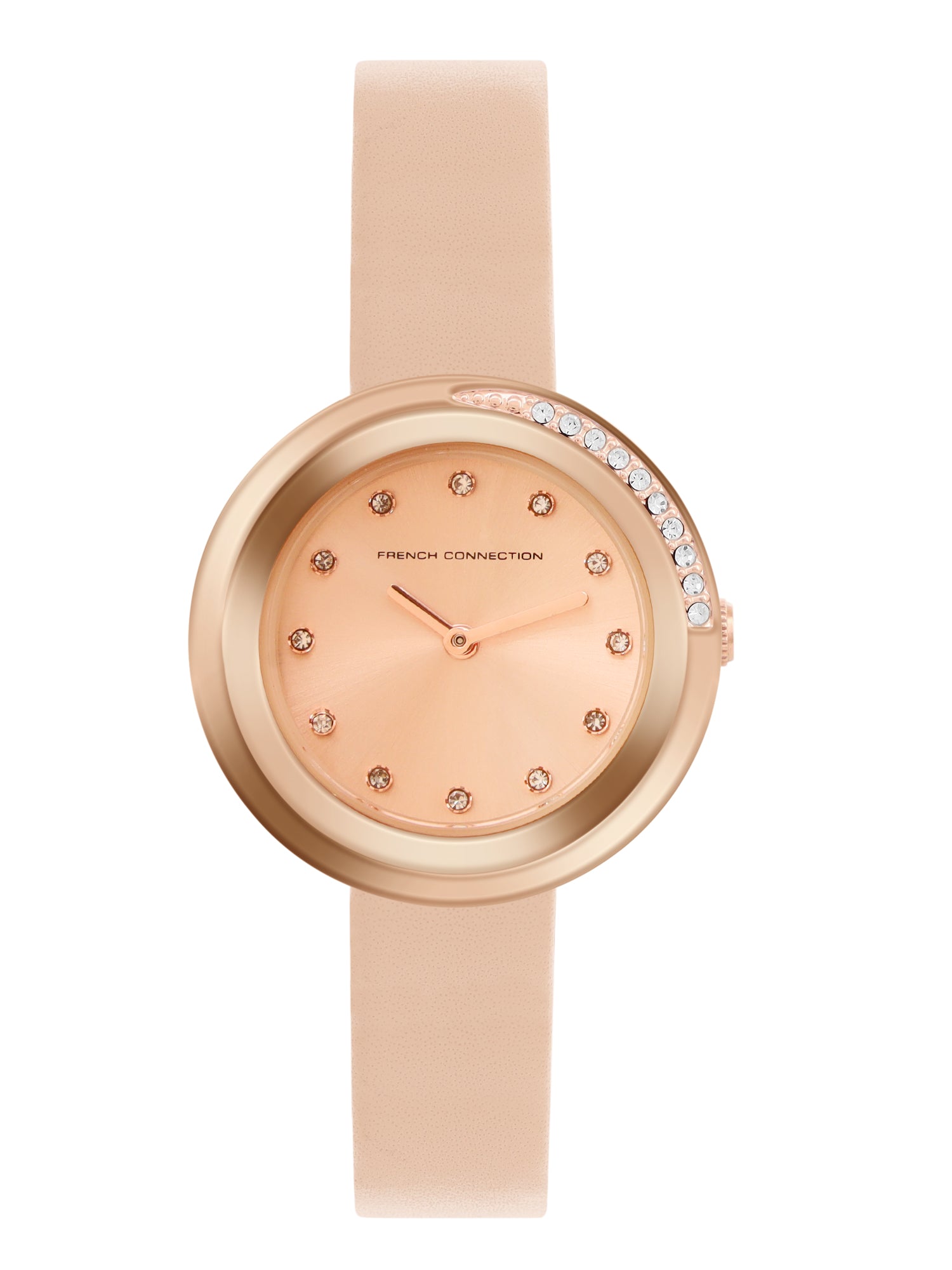 French Connection Sunray Rosegold Round Dial With Pink Leather Strap Watch - For Womens FCO1RGL