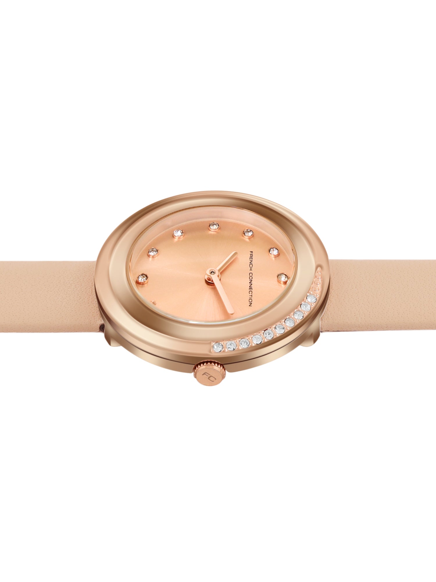 French Connection Sunray Rosegold Round Dial With Pink Leather Strap Watch - For Womens FCO1RGL