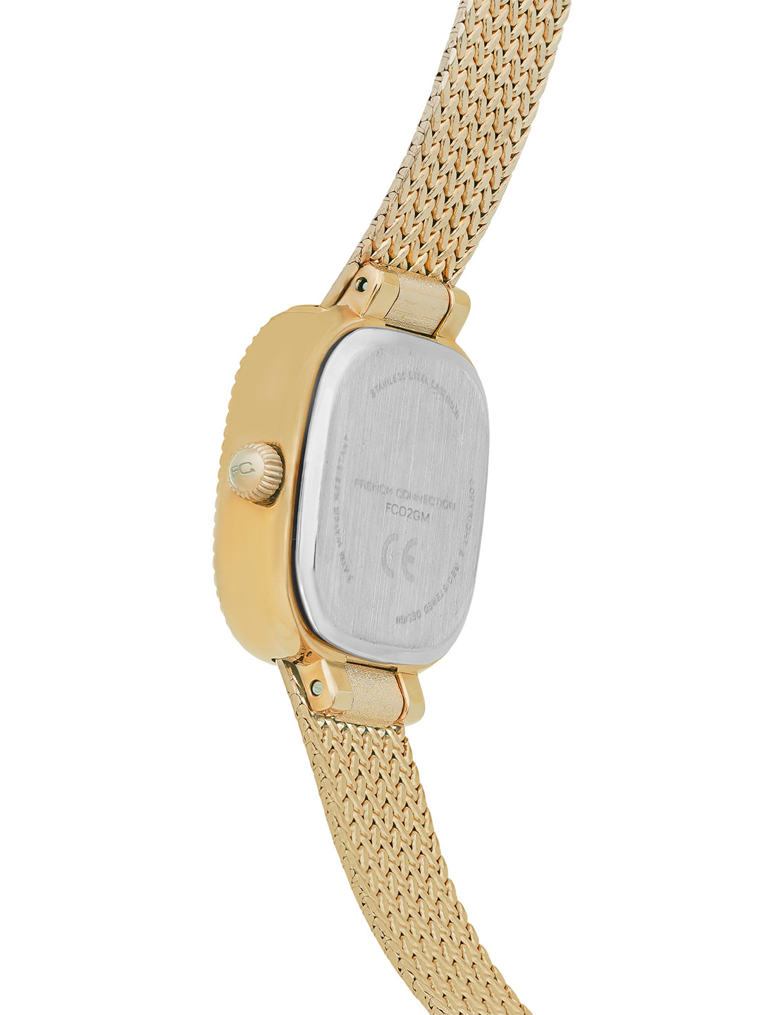 French Connection Mop Champagne Round Dial With Gold Stainless Steel Strap Watch - For Womens FCO2GM