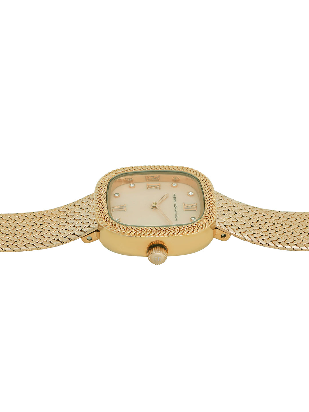 French Connection Mop Champagne Round Dial With Gold Stainless Steel Strap Watch - For Womens FCO2GM
