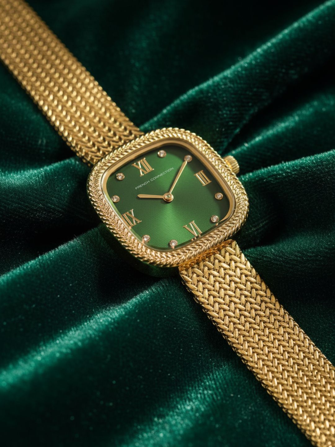 French Connection Mop Green Round Dial With  Gold Stainless Steel Strap Watch - For Womens FCO2NGM