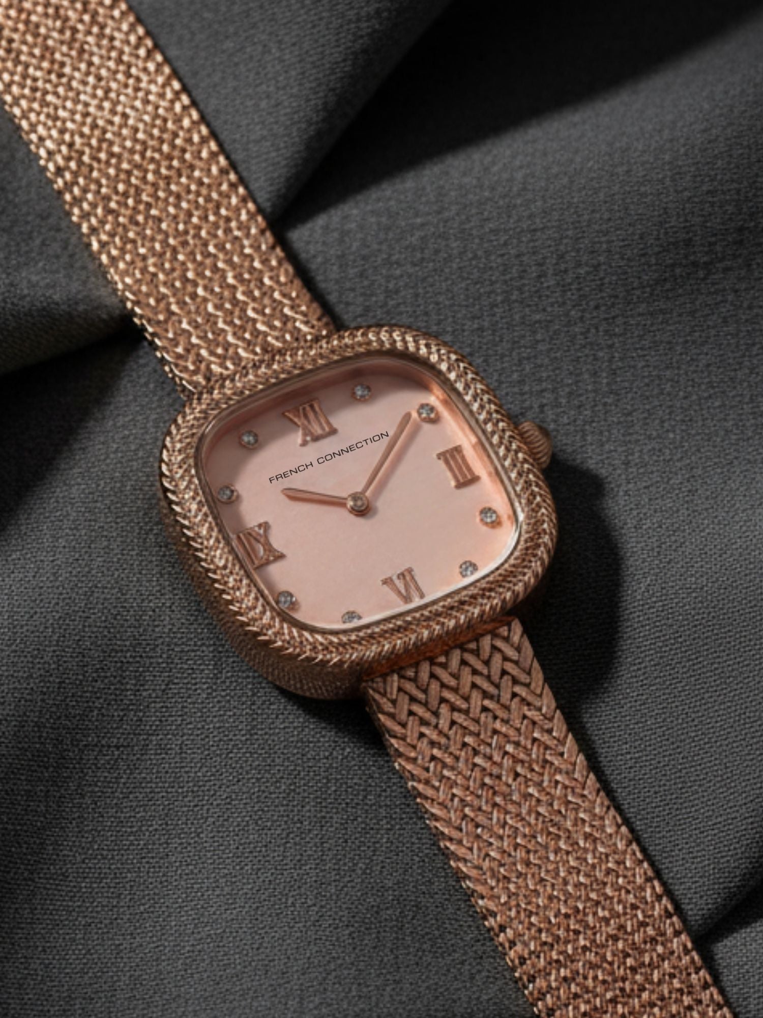 French Connection Mop Rosegold Round Dial With Rose Stainless Steel Strap Watch - For Womens FCO2RGM