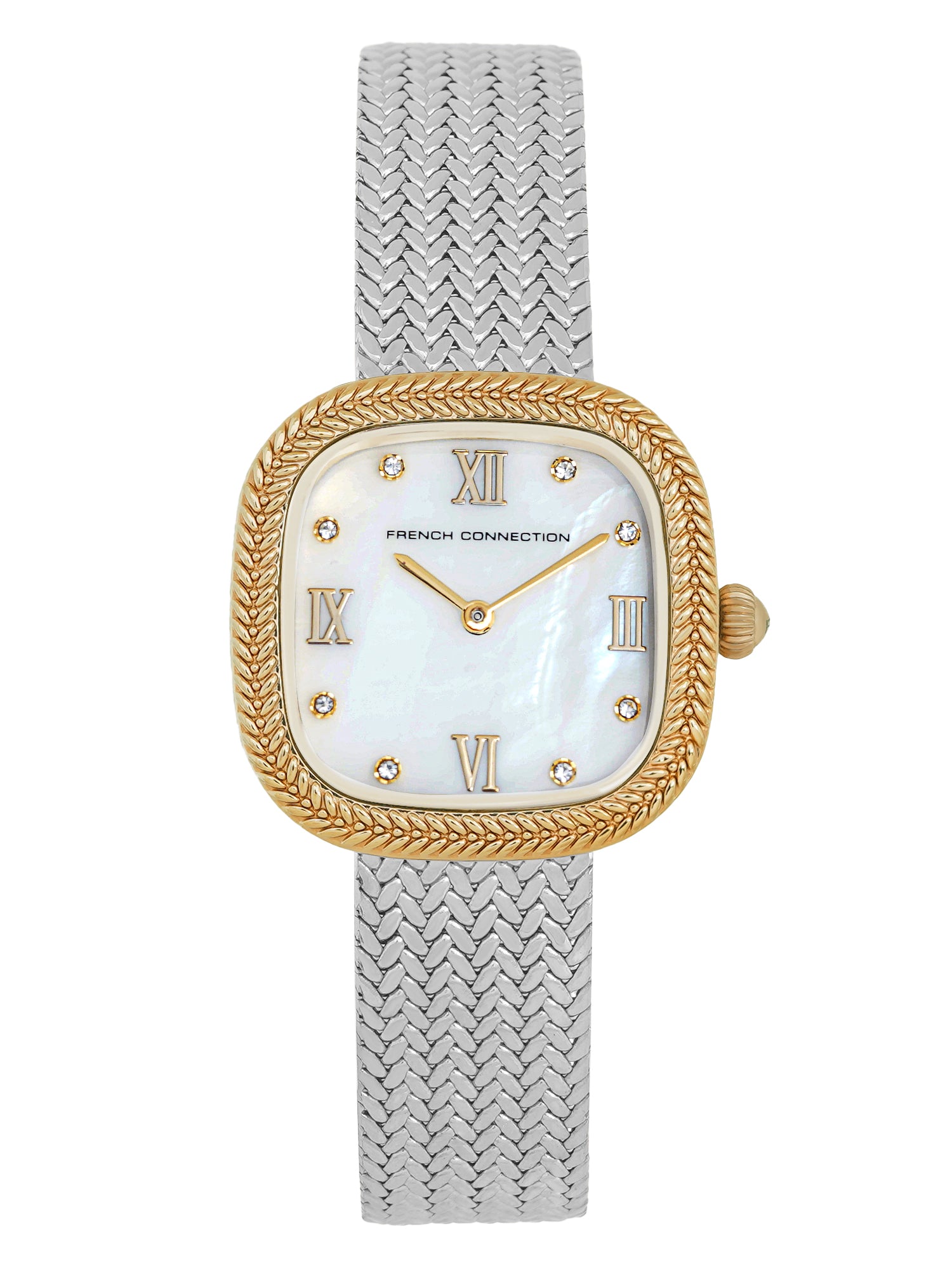 French Connection Mop White Round Dial With Stainless Steel Strap Watch - For Womens FCO2SM