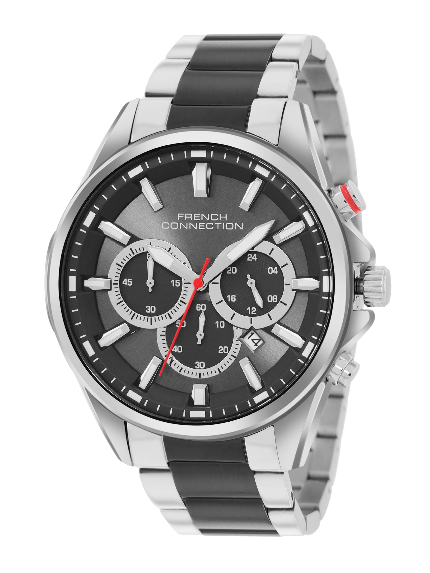 French Connection Black Round Dial With Black Stainless Steel Strap Chronograph Watch - For Mens FCO3BM