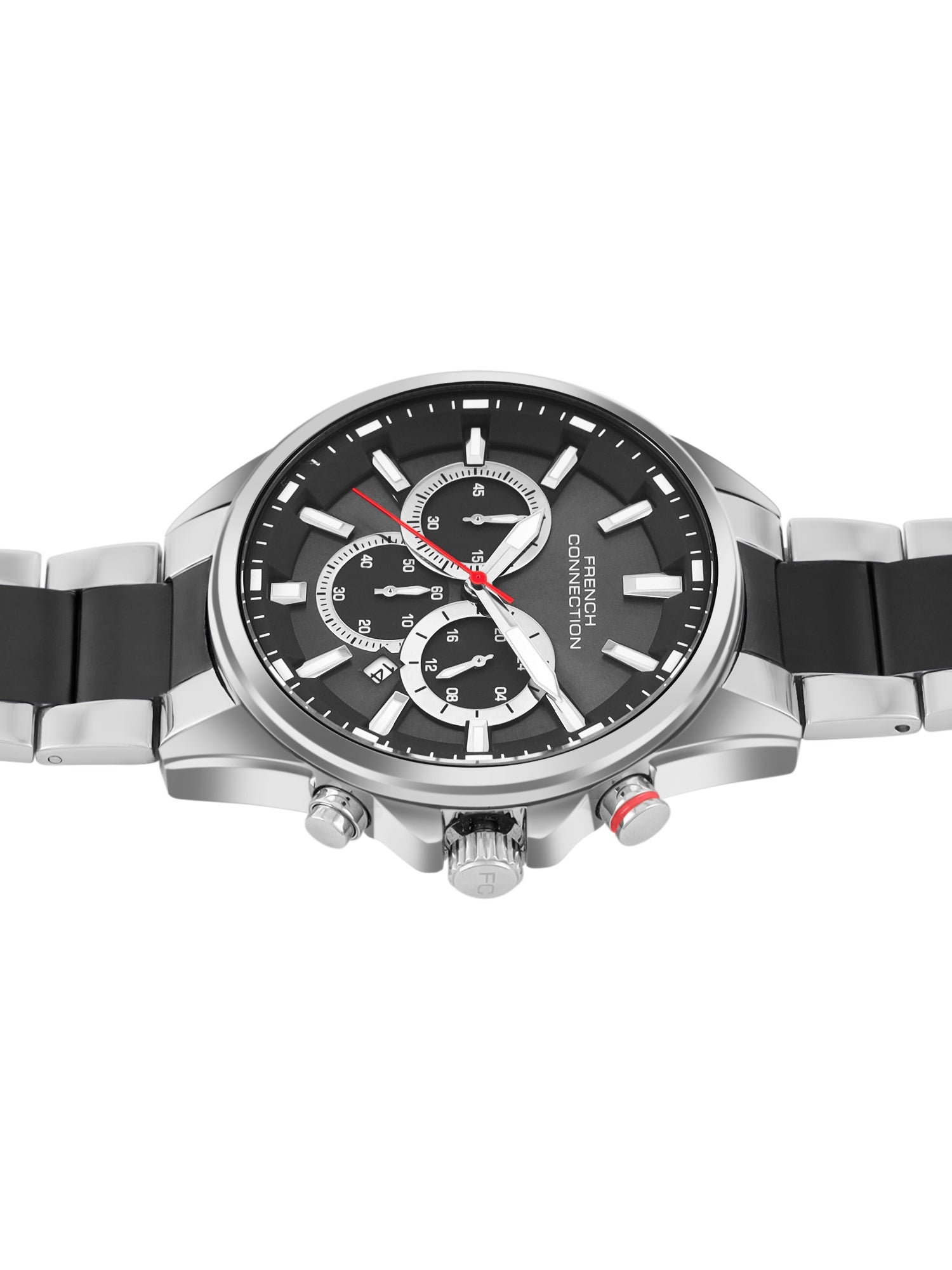 French Connection Black Round Dial With Black Stainless Steel Strap Chronograph Watch - For Mens FCO3BM