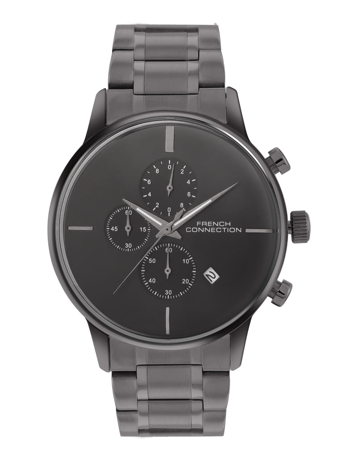 French Connection Grey Embossed Round Dial With Stainless Steel Strap Chronograph Watch - For Mens FCO5GNM