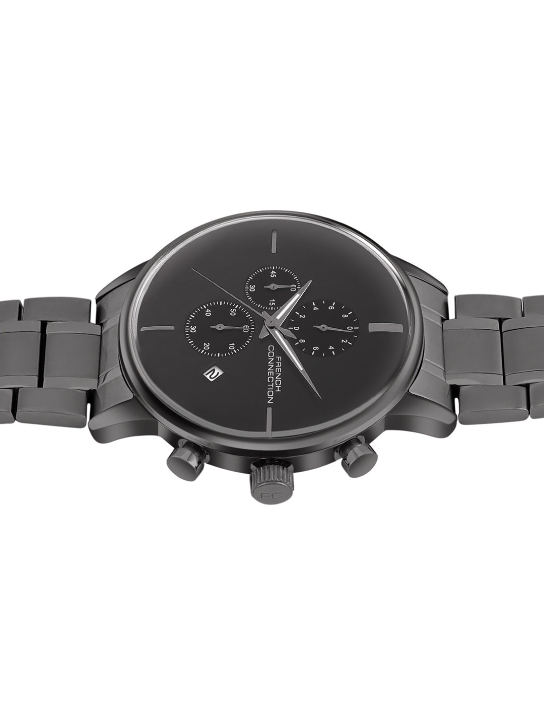 French Connection Grey Embossed Round Dial With Stainless Steel Strap Chronograph Watch - For Mens FCO5GNM