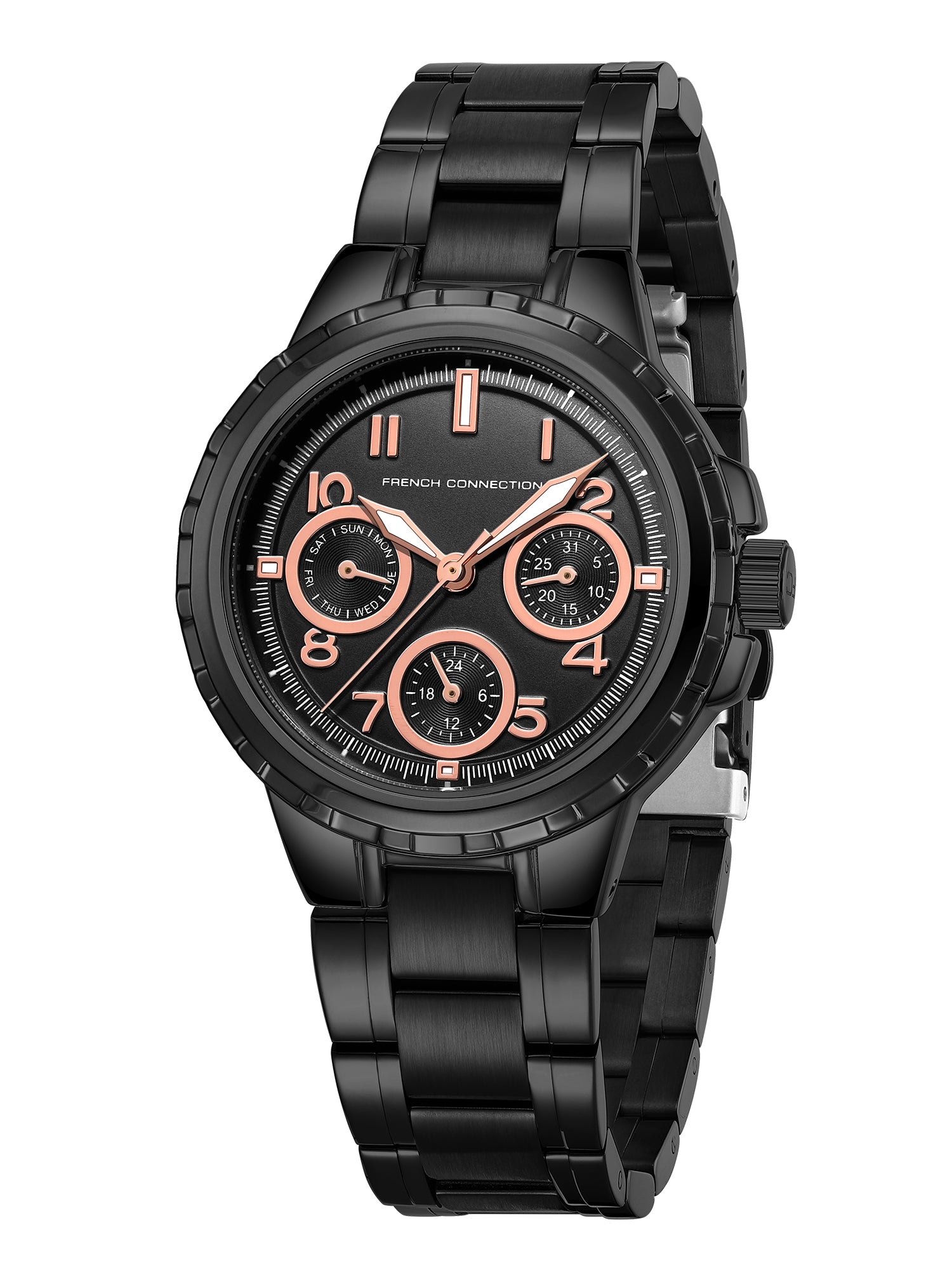 French Connection Chronéa | Quartz Chronograph | Black Dial | Black Stainless Steel Strap | Watch for Men - FCO6BM