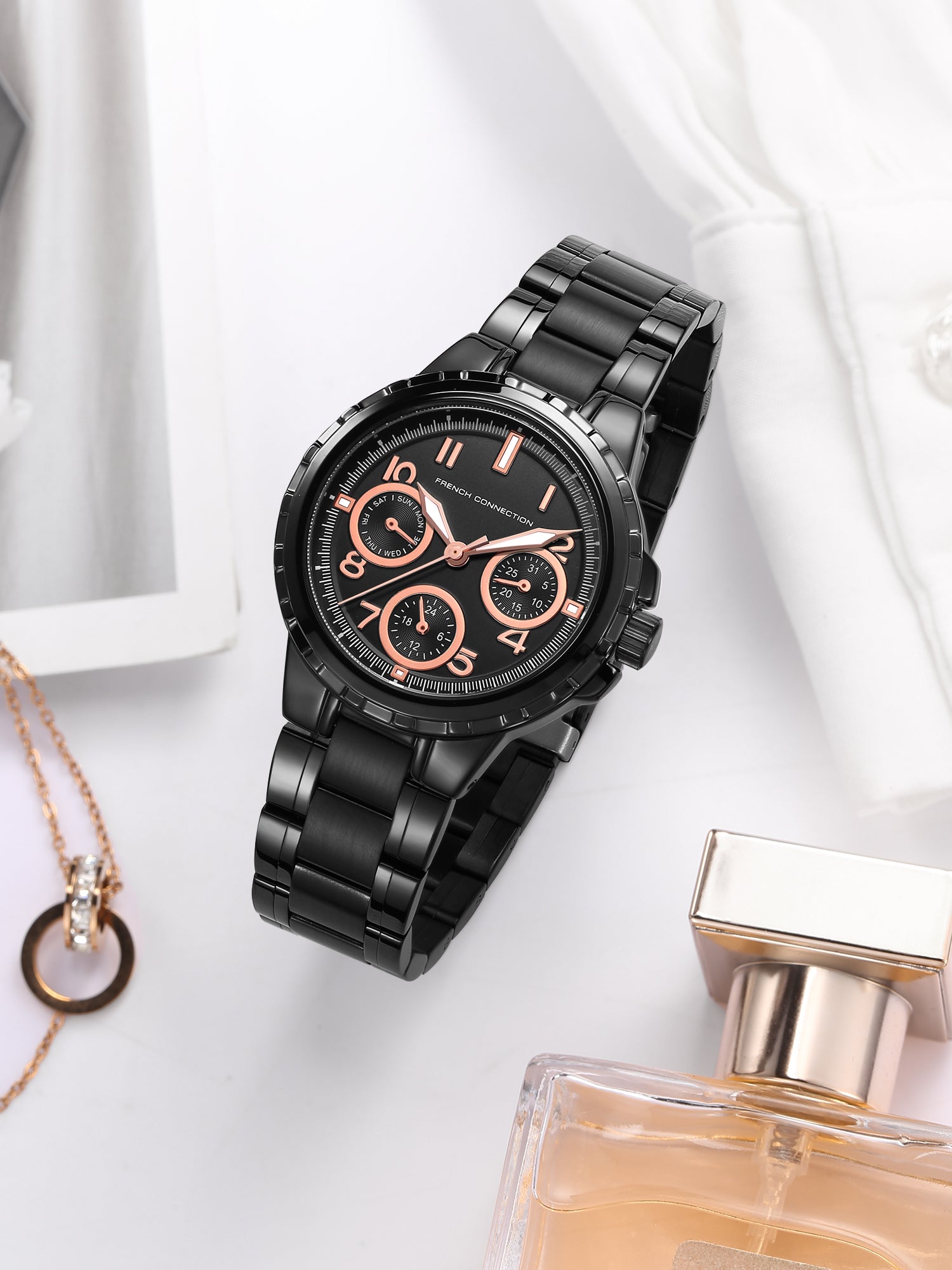 French Connection Chronéa | Quartz Chronograph | Black Dial | Black Stainless Steel Strap | Watch for Men - FCO6BM