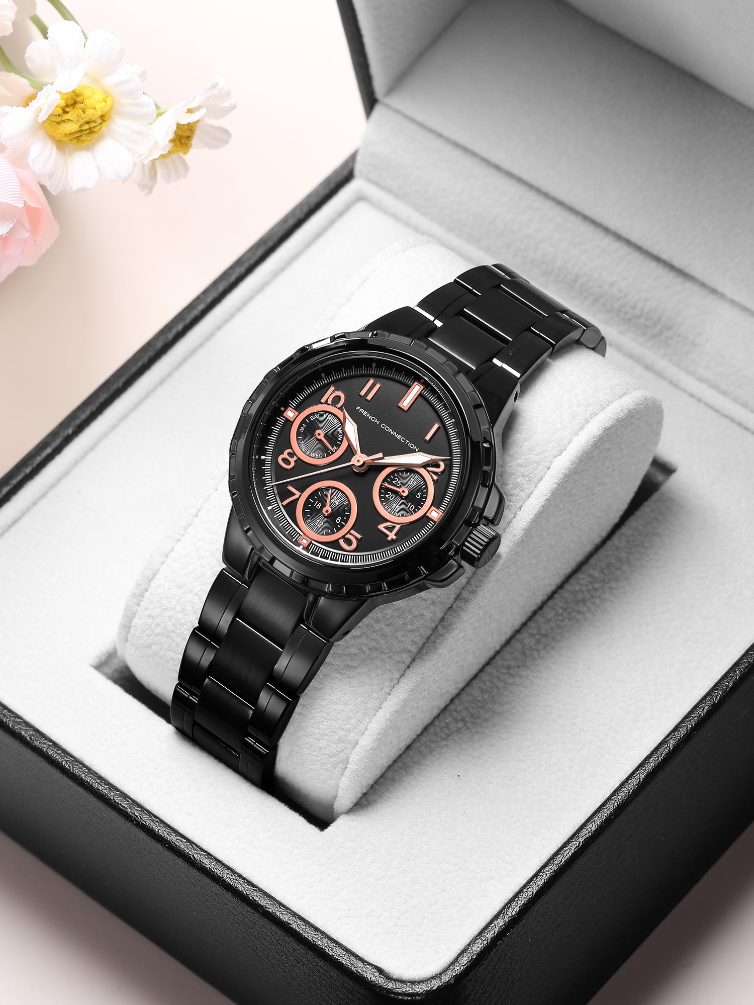 French Connection Chronéa | Quartz Chronograph | Black Dial | Black Stainless Steel Strap | Watch for Men - FCO6BM