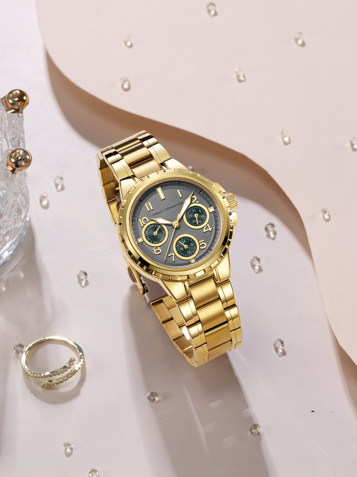 French Connection Chronéa | Quartz Chronograph | Black Dial | Gold Stainless Steel Strap | Watch for Men - FCO6GM