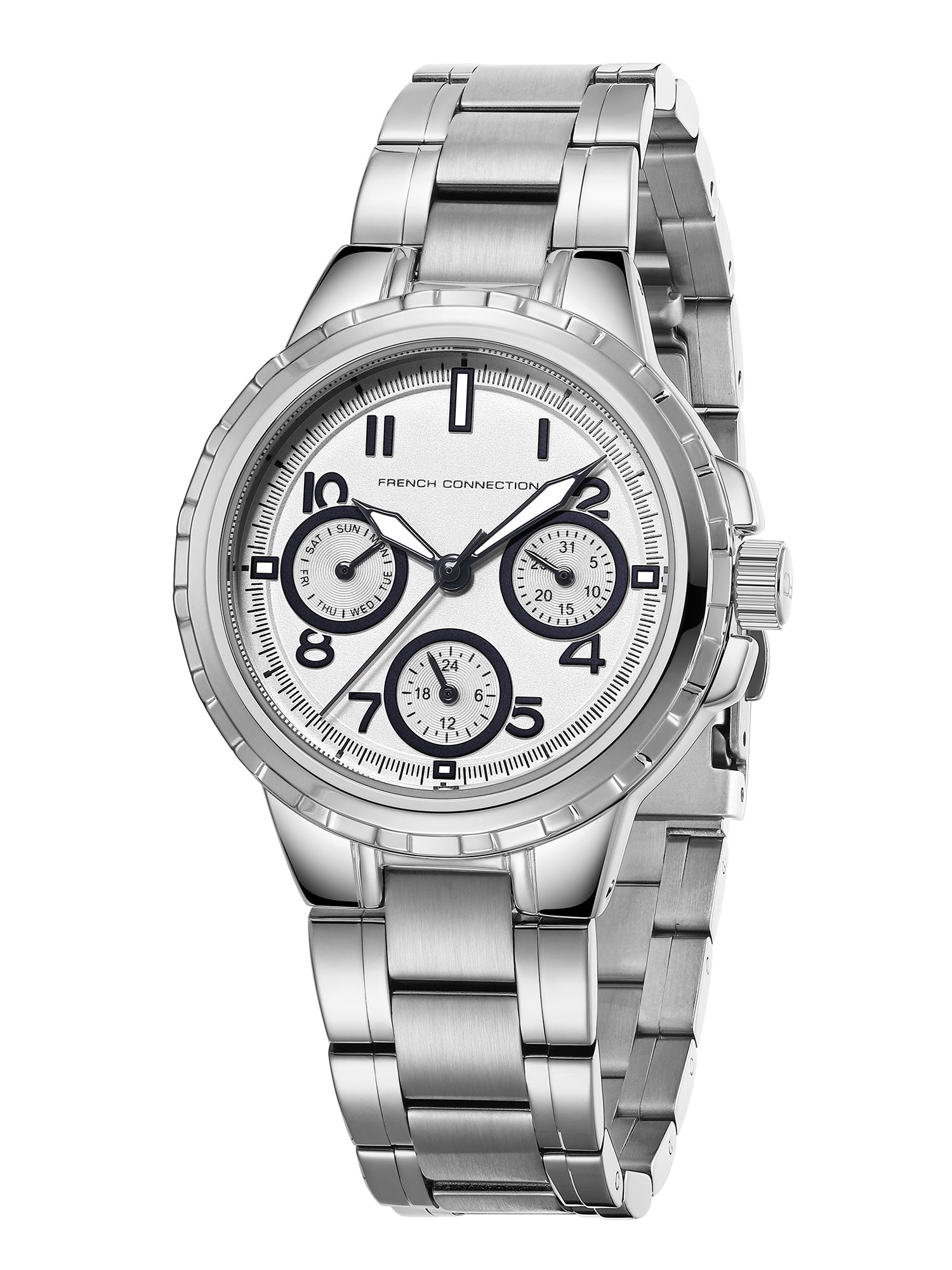 French Connection Chronéa | Quartz Chronograph | Black Dial | Silver Stainless Steel Strap | Watch for Men - FCO6SM