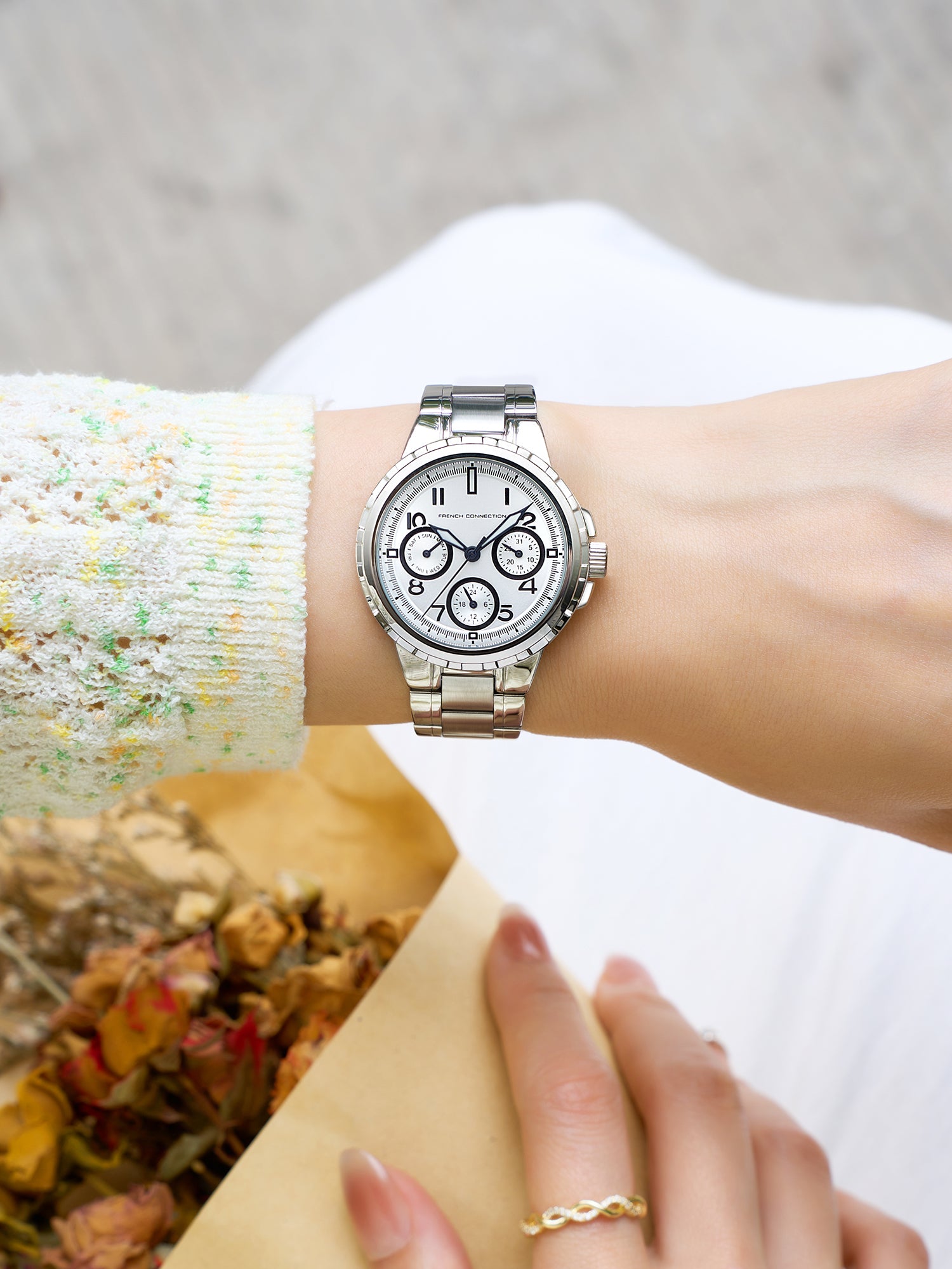 French Connection Chronéa | Quartz Chronograph | Black Dial | Silver Stainless Steel Strap | Watch for Men - FCO6SM