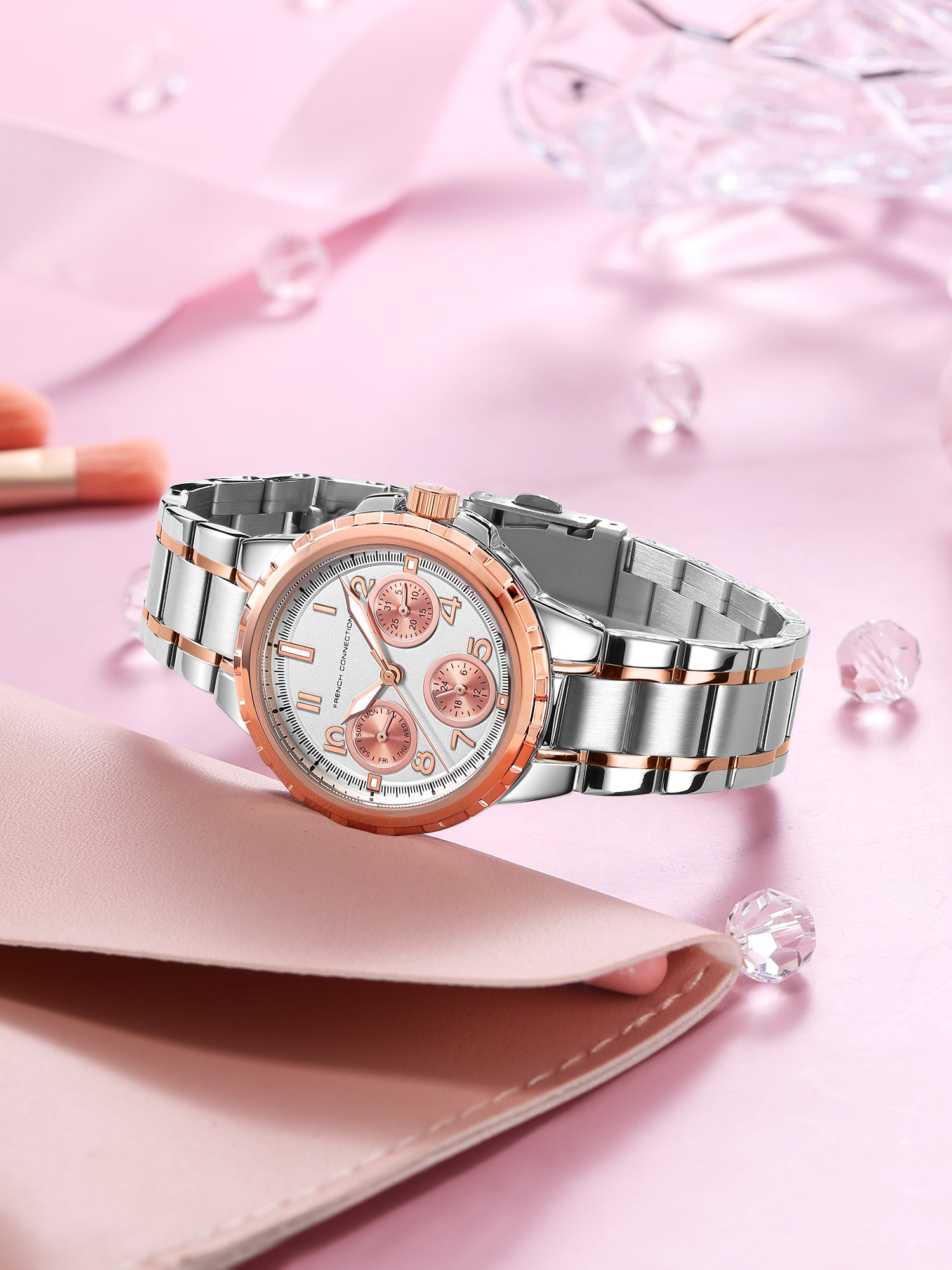 French Connection Chronéa | Quartz Chronograph | Black Dial | Silver Stainless Steel Strap | Watch for Men - FCO6SRTM