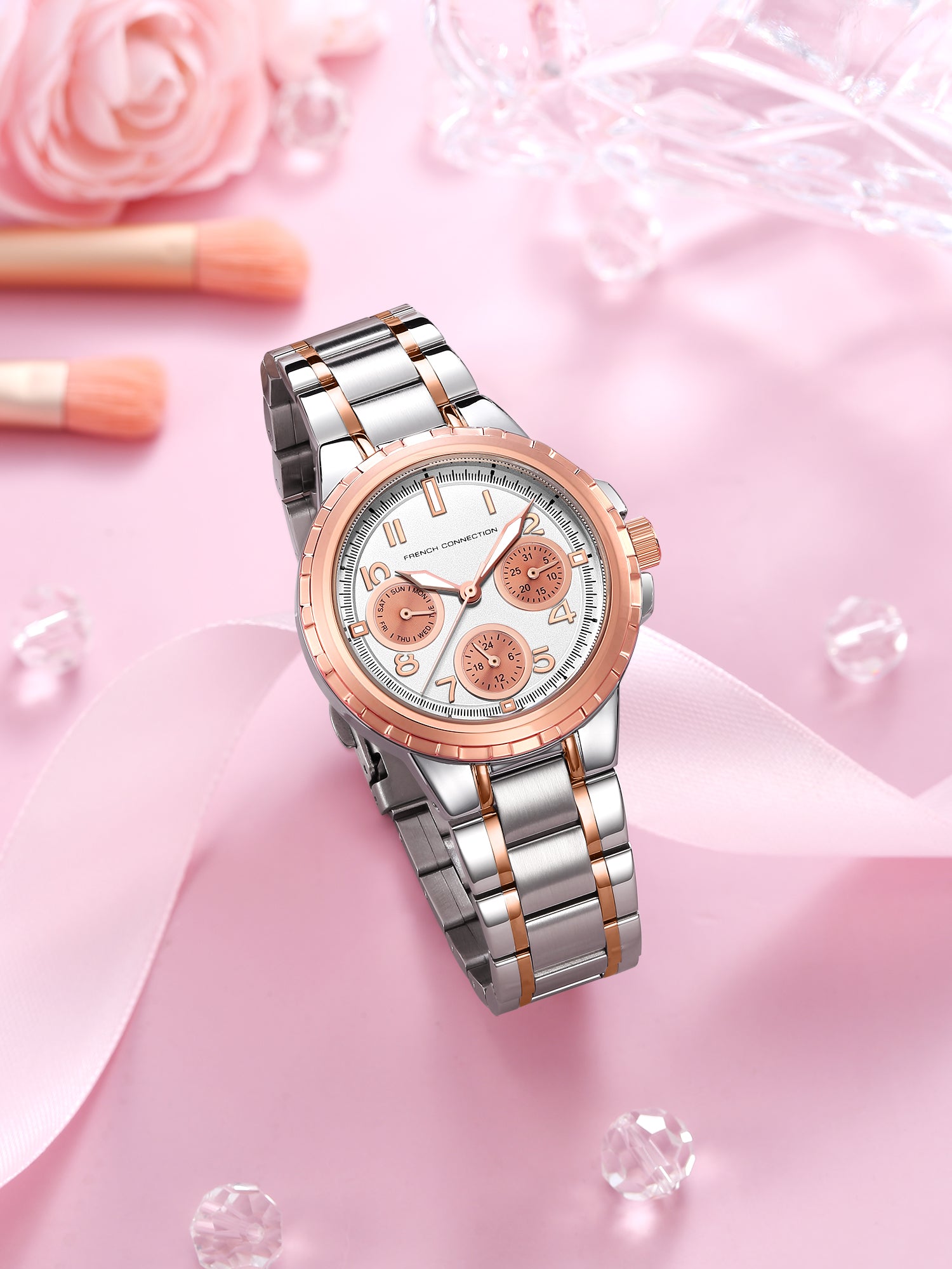 French Connection Chronéa | Quartz Chronograph | Black Dial | Silver Stainless Steel Strap | Watch for Men - FCO6SRTM