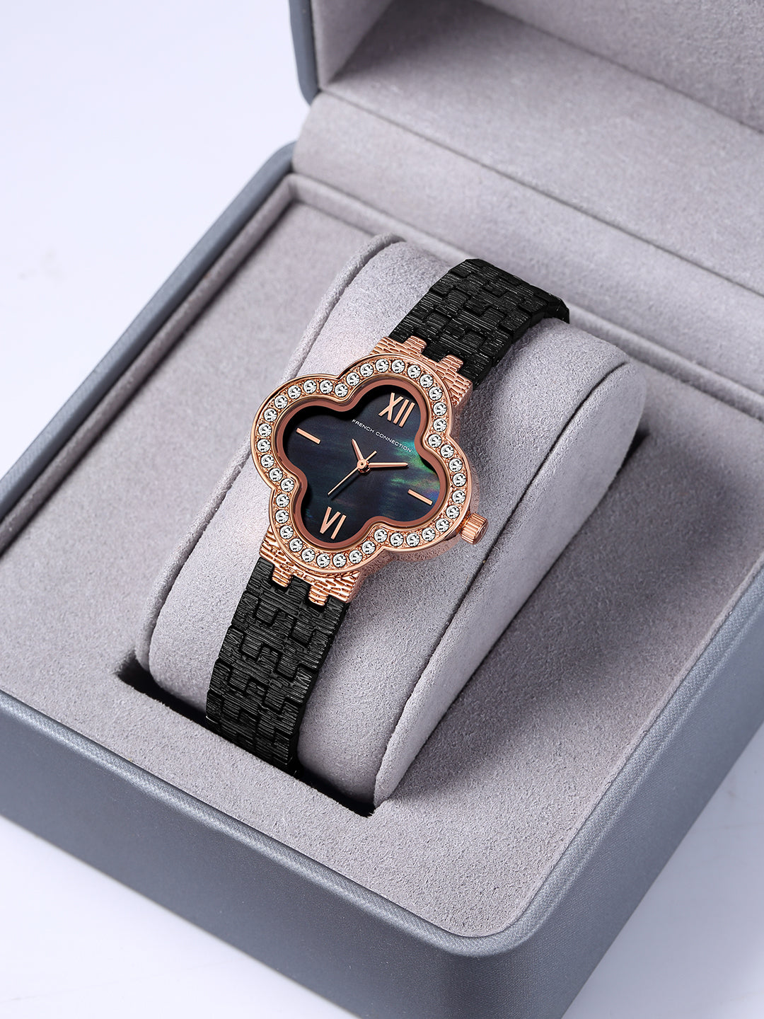 French Connection Floruxe | Analog Display | Black Mother of Pearl Dial | Black Stainless Steel Strap | Watch for Women - FCMO7BM