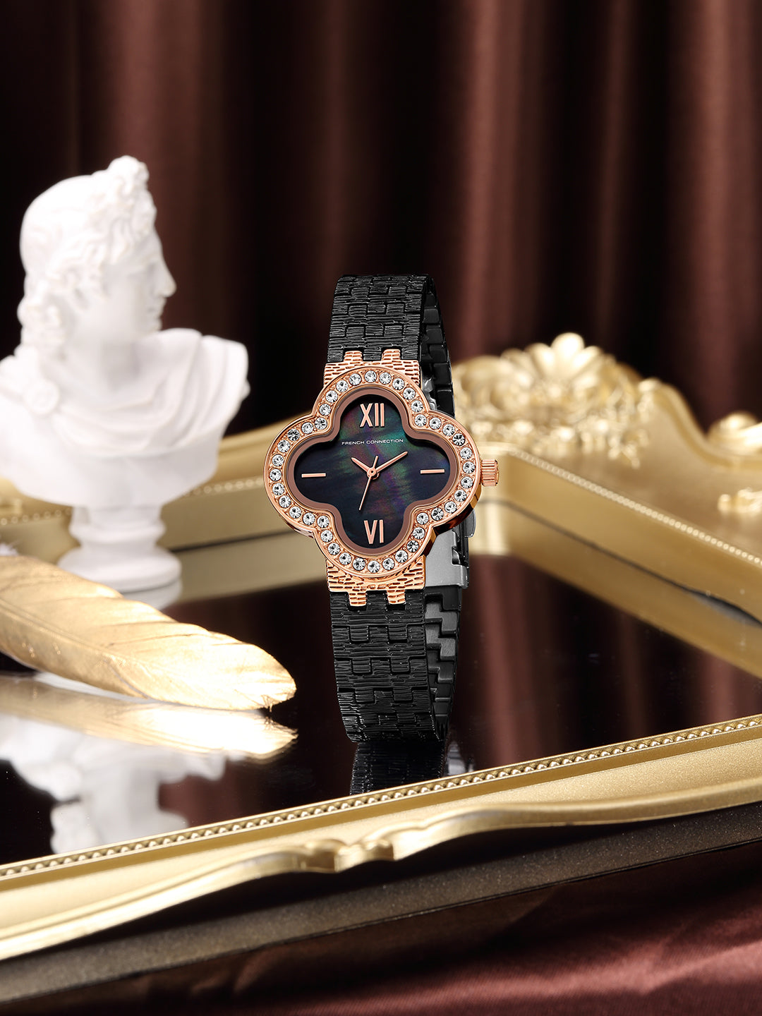 French Connection Floruxe | Analog Display | Black Mother of Pearl Dial | Black Stainless Steel Strap | Watch for Women - FCMO7BM