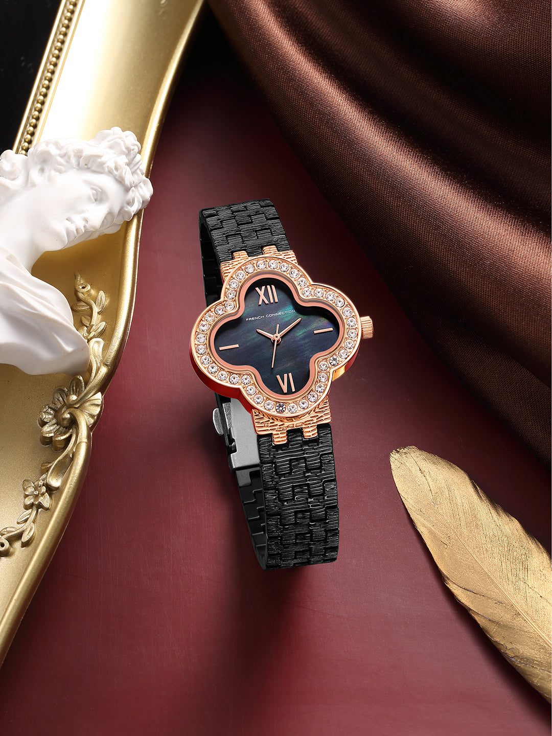 French Connection Floruxe | Analog Display | Black Mother of Pearl Dial | Black Stainless Steel Strap | Watch for Women - FCMO7BM