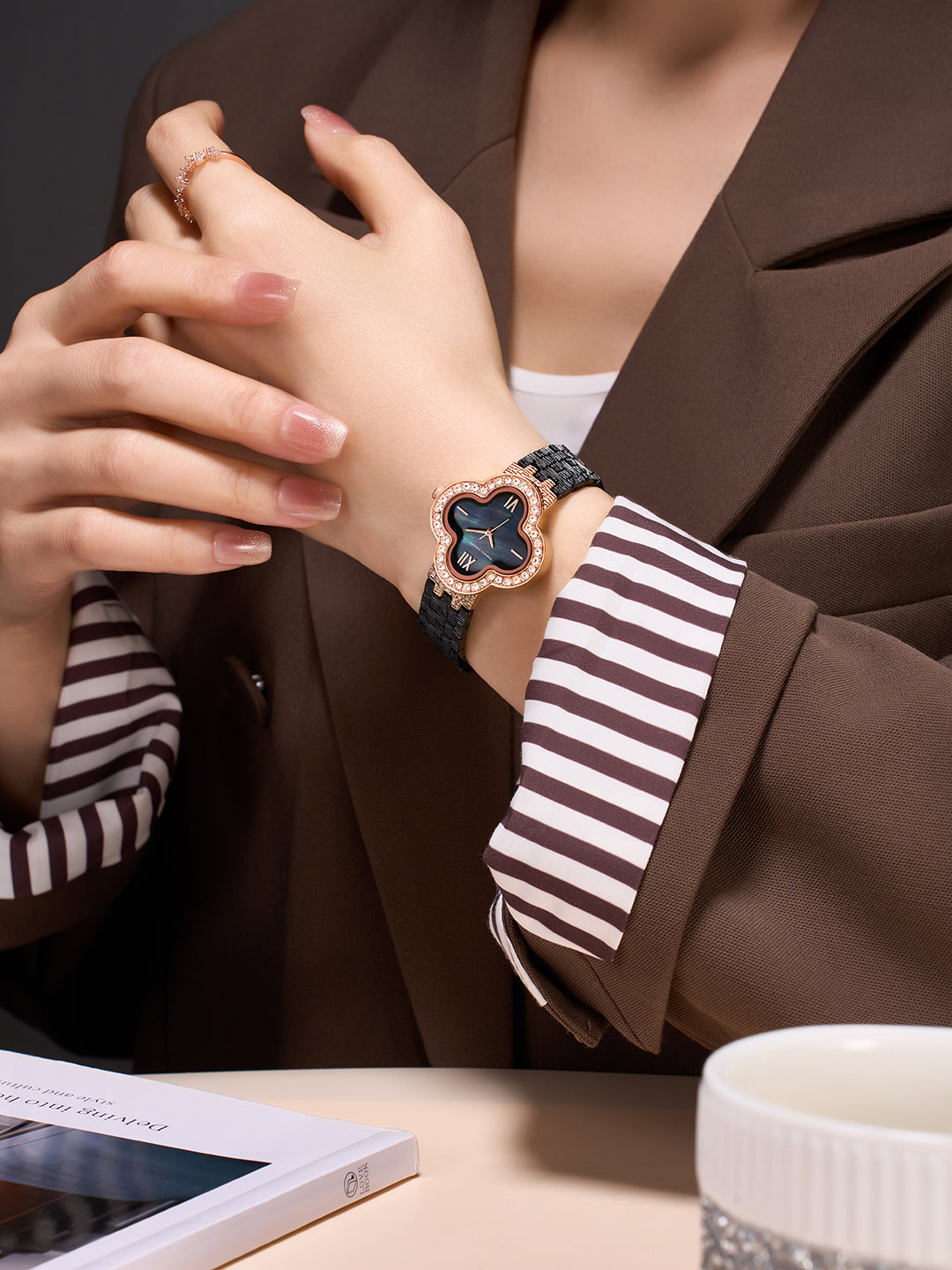 French Connection Floruxe | Analog Display | Black Mother of Pearl Dial | Black Stainless Steel Strap | Watch for Women - FCMO7BM