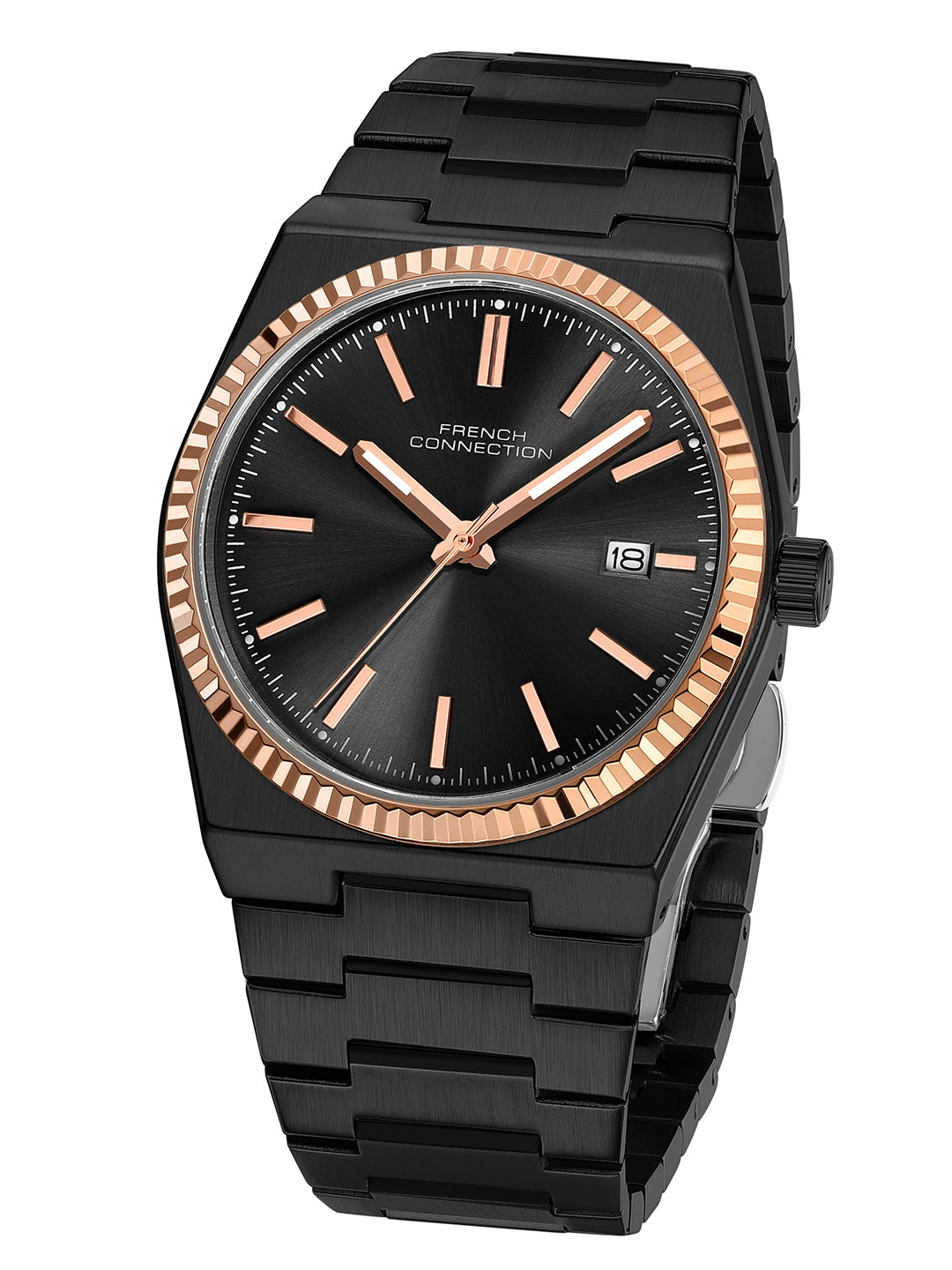 French Connection Vesper | Quartz Dated Display | Black Dial | Black Stainless Steel Strap | Watch for Men - FCO8BM