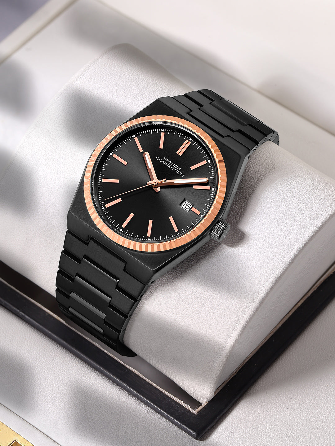 French Connection Vesper | Quartz Dated Display | Black Dial | Black Stainless Steel Strap | Watch for Men - FCO8BM