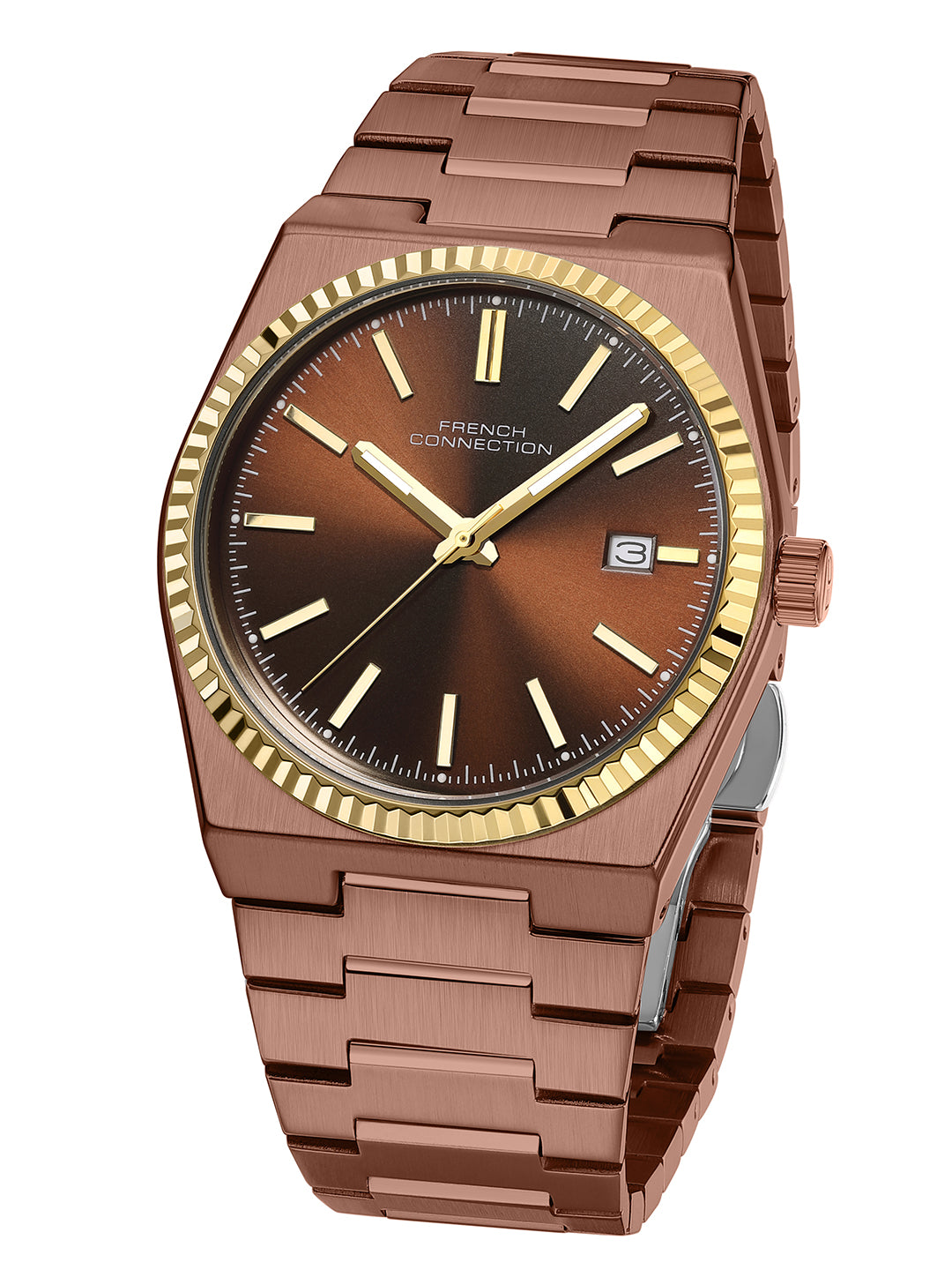 French Connection Vesper | Quartz Dated Display | Brown Dial | Brown Stainless Steel Strap | Watch for Men - FCO8BRM