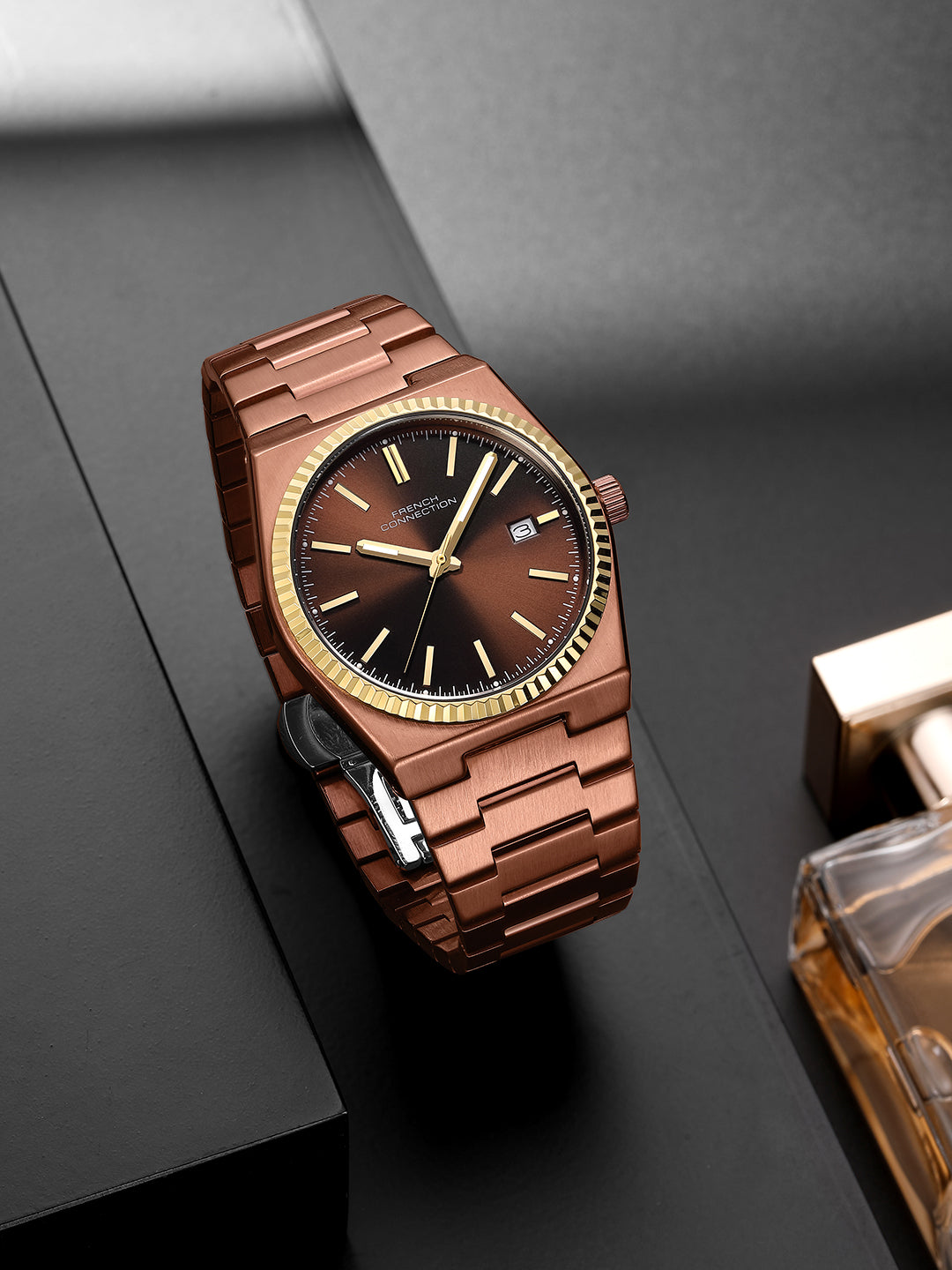 French Connection Vesper | Quartz Dated Display | Brown Dial | Brown Stainless Steel Strap | Watch for Men - FCO8BRM