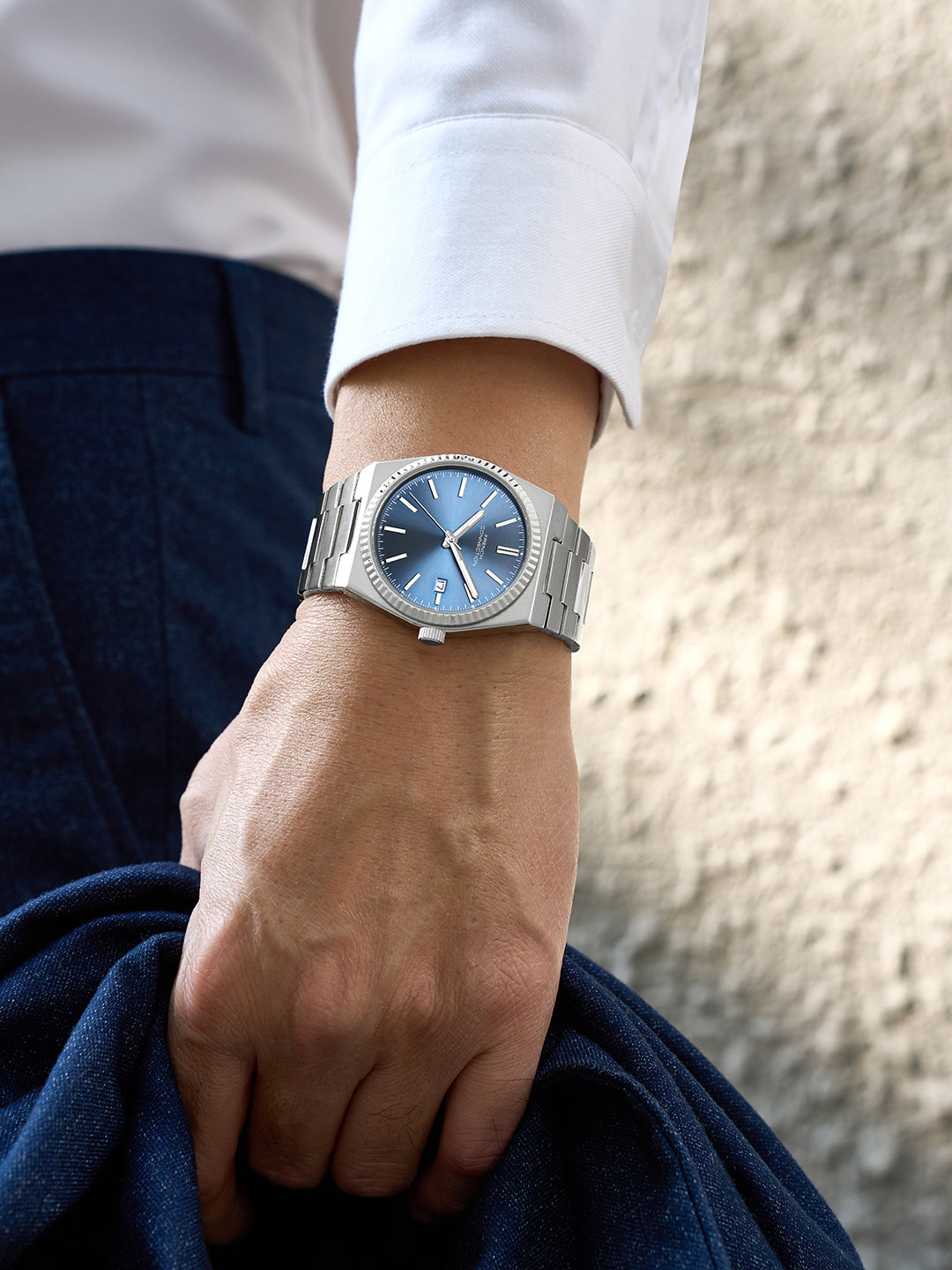 French Connection Vesper | Quartz Dated Display | Blue Dial | Silver Stainless Steel Strap | Watch for Men - FCO8USM
