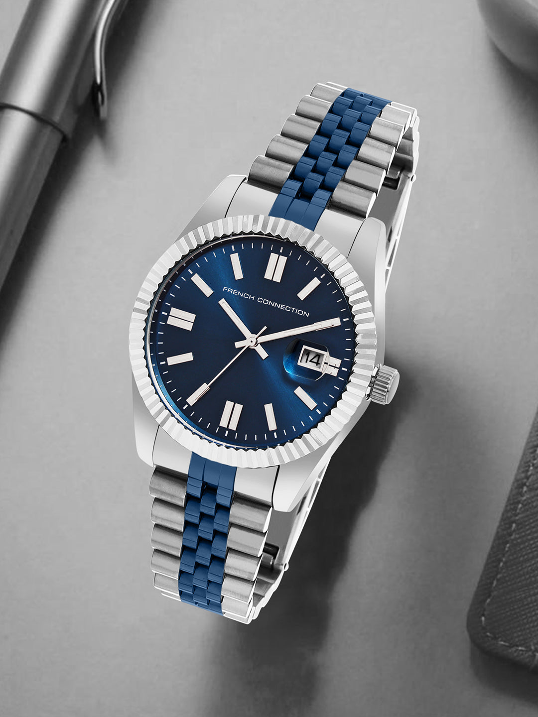 French connection Men Patterned Dial & Stainless Steel Bracelet Style Straps Analogue Watch FCP41USM