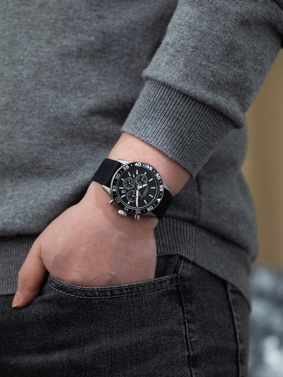 French Connection Raptor | Quartz Chronograph | Black Dial | Black Silicone Strap | Watch for Men - FCP50NB