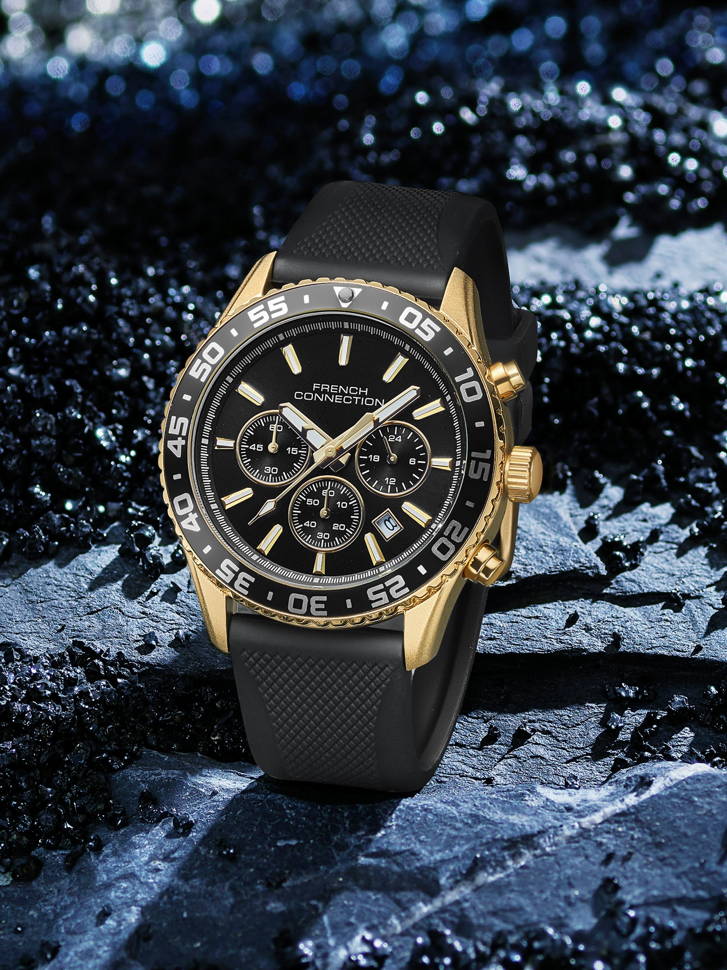 French Connection Raptor | Quartz Chronograph | Black Dial | Black Silicone Strap | Watch for Men - FCP50GB