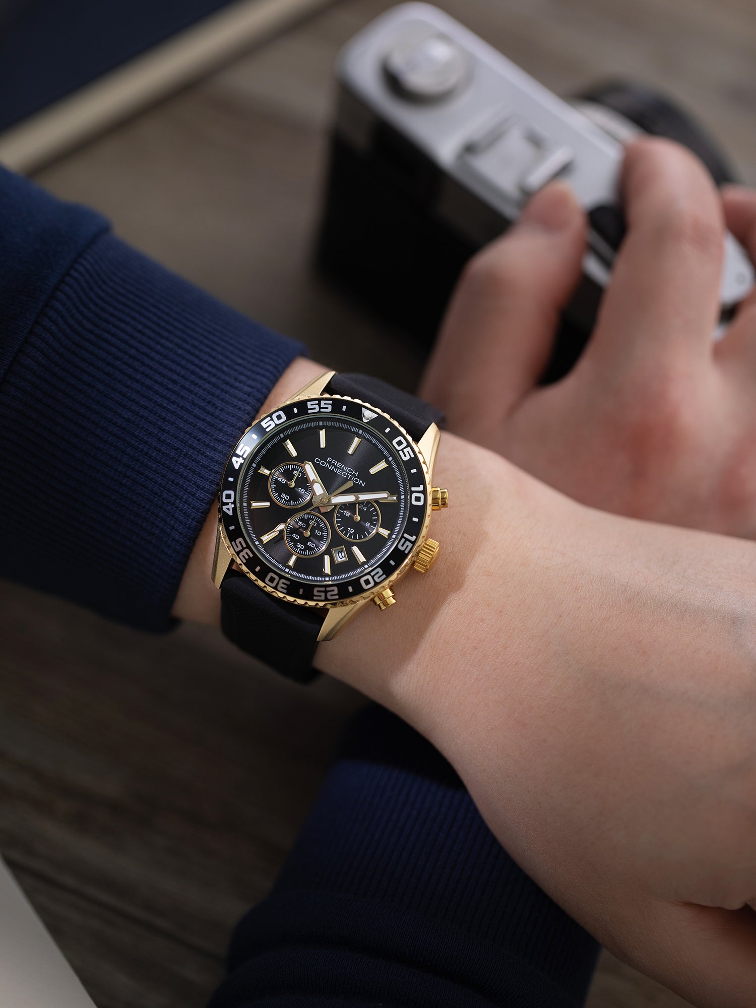 French Connection Raptor | Quartz Chronograph | Black Dial | Black Silicone Strap | Watch for Men - FCP50GB