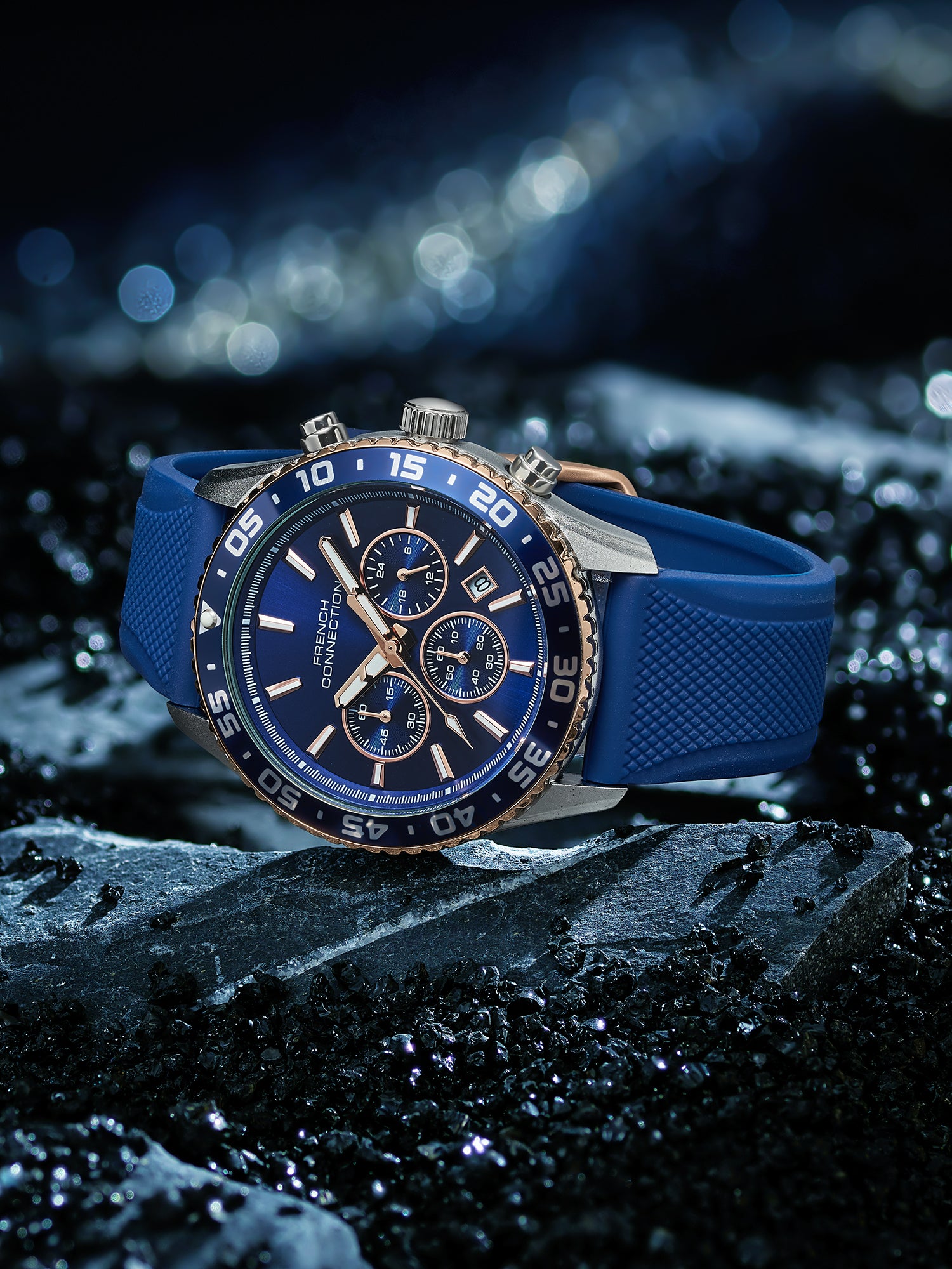 French Connection Raptor | Quartz Chronograph | Blue Dial | Blue Silicone Strap | Watch for Men - FCP50U
