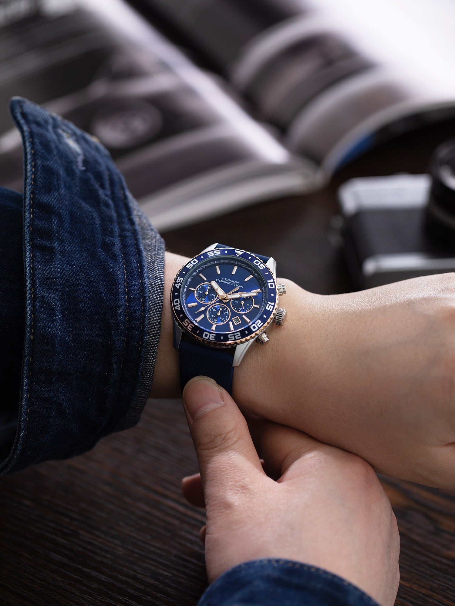 French Connection Raptor | Quartz Chronograph | Blue Dial | Blue Silicone Strap | Watch for Men - FCP50U
