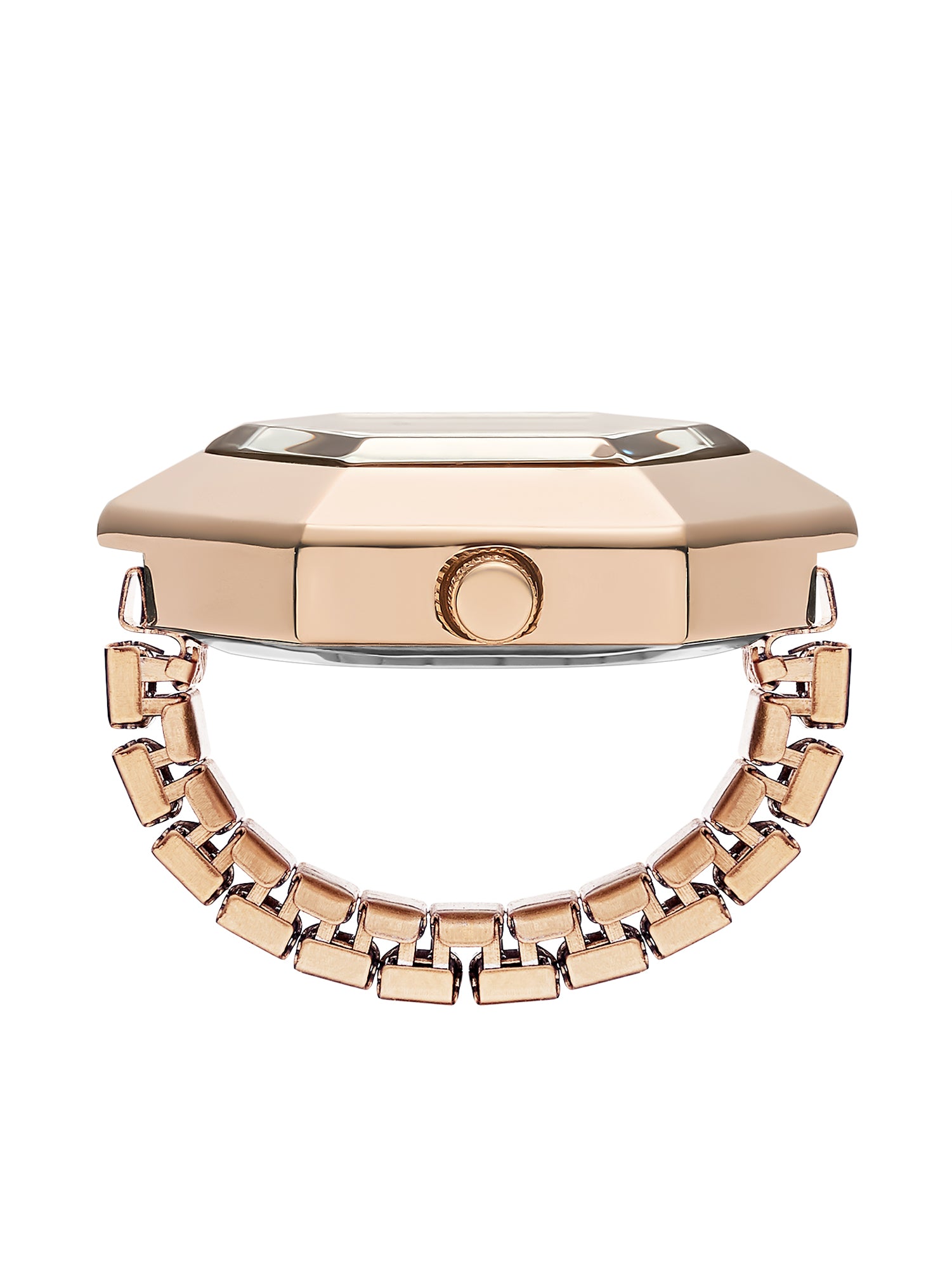French Connection Women's Pink Sunray Dial Analog Ring Watch FCR02RGM | Rose Gold Stainless Steel Flexible Band | Crystal Accent Design