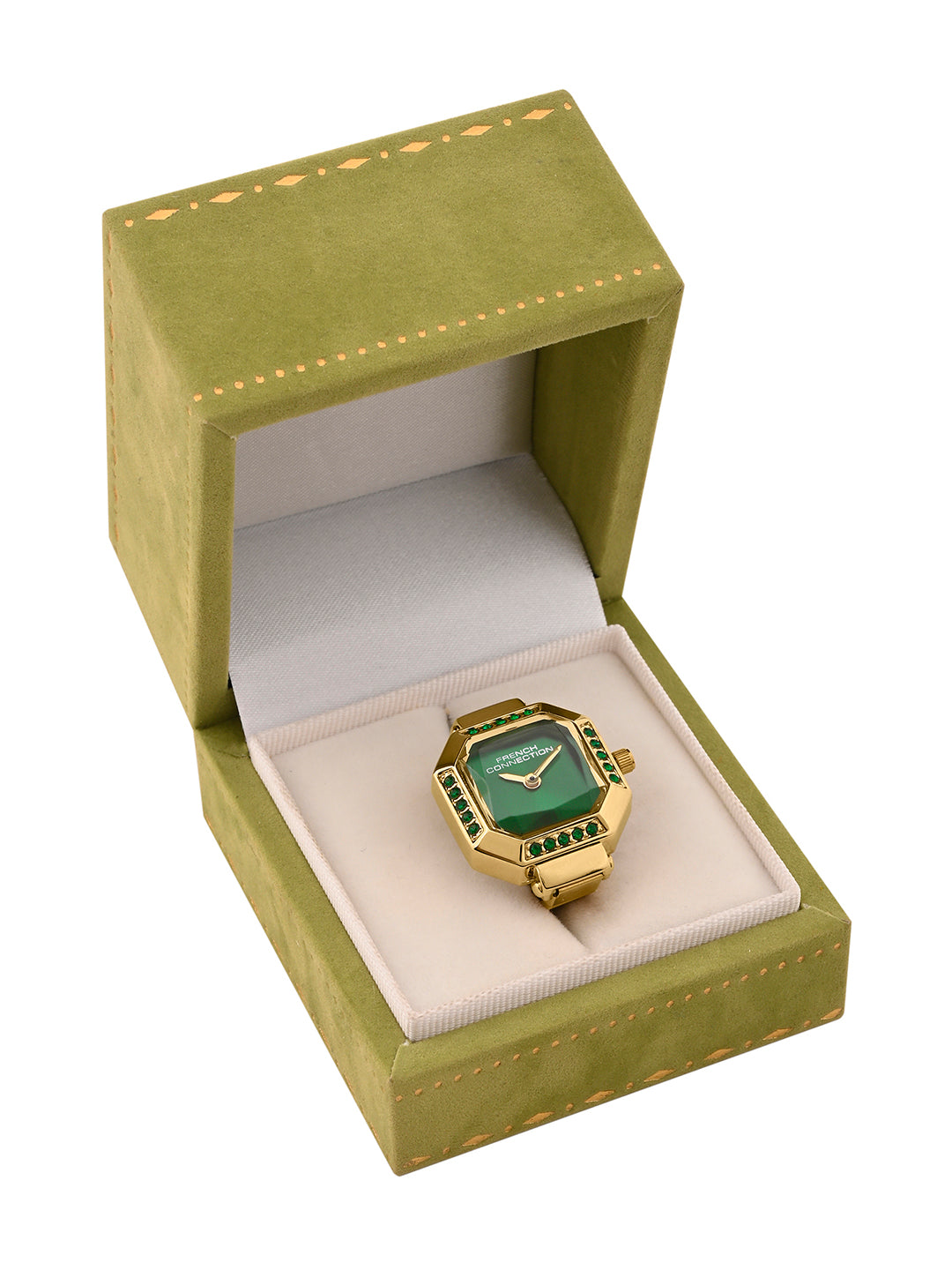 French Connection Women's Sunray Green Dial Analog Ring Watch FCR01NGM