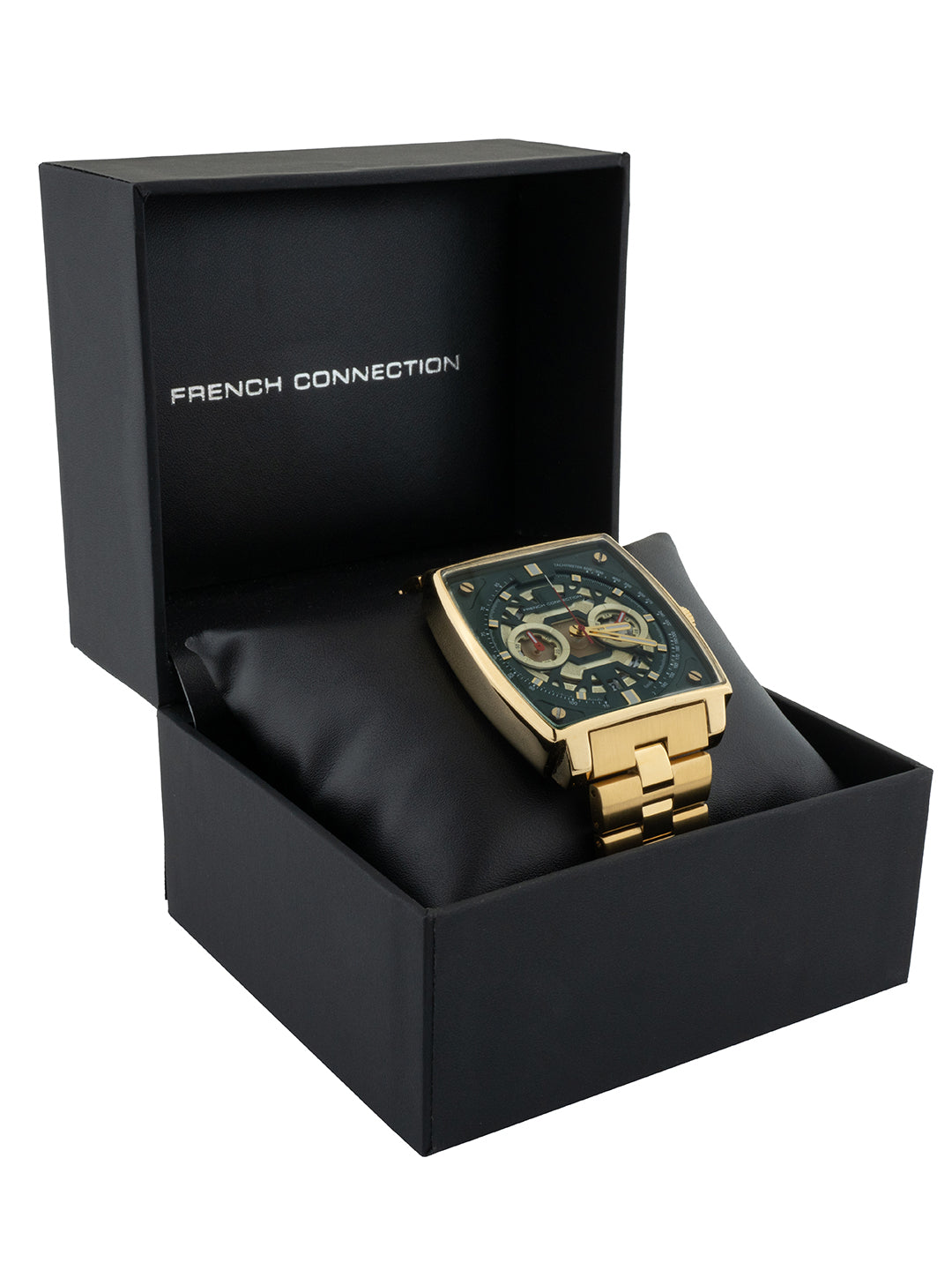 French connection Quadra Lux Green Tonneau Dial Mens Chronograph Watch FCT1GM