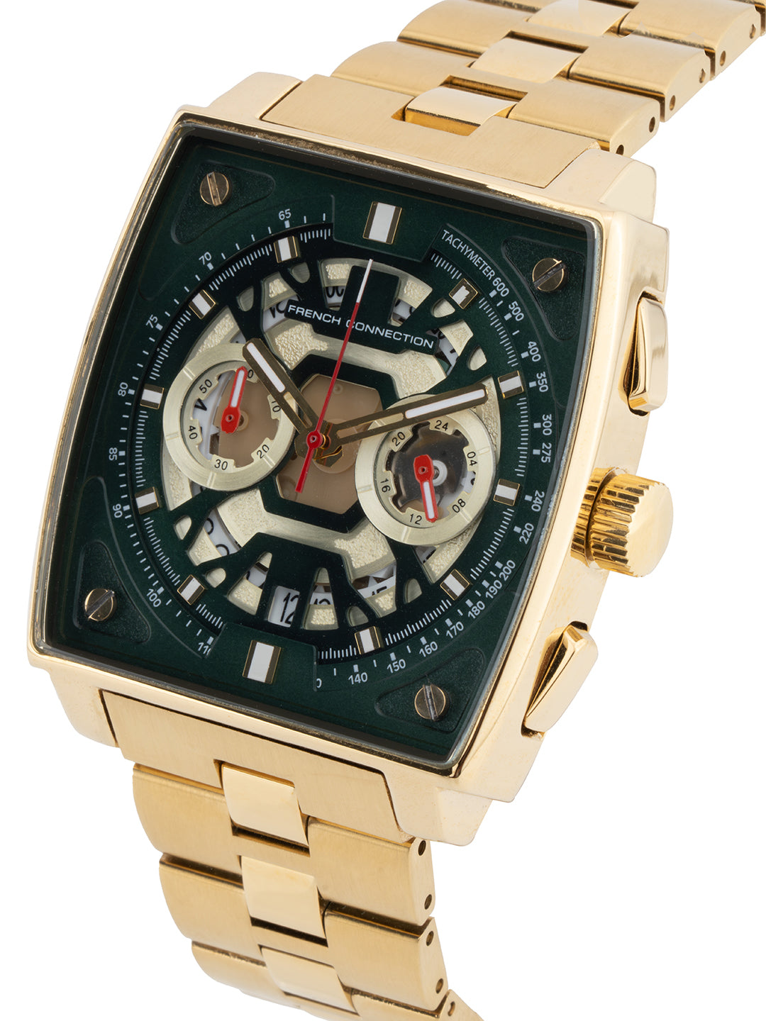 French connection Quadra Lux Green Tonneau Dial Mens Chronograph Watch FCT1GM