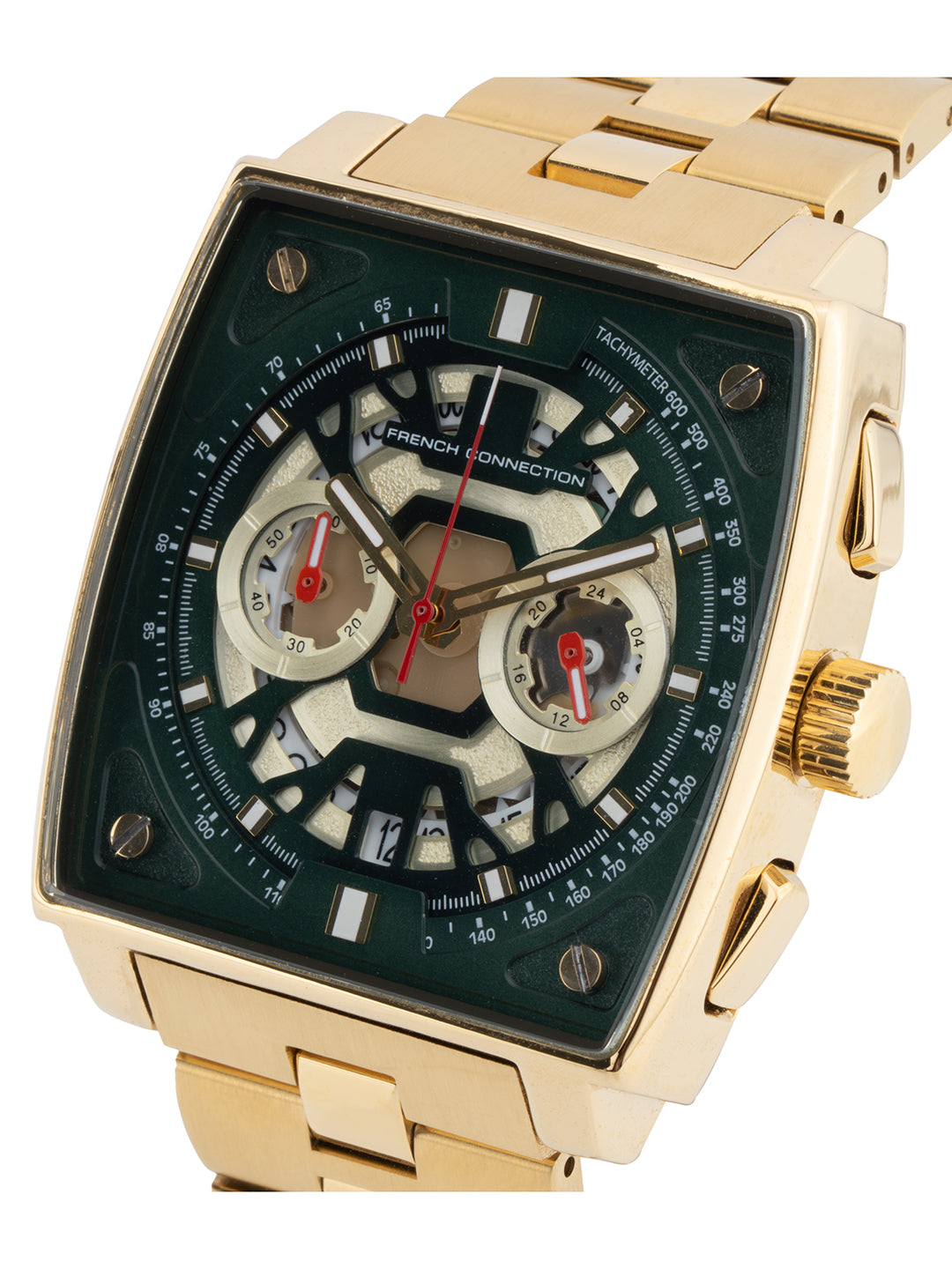 French connection Quadra Lux Green Tonneau Dial Mens Chronograph Watch FCT1GM