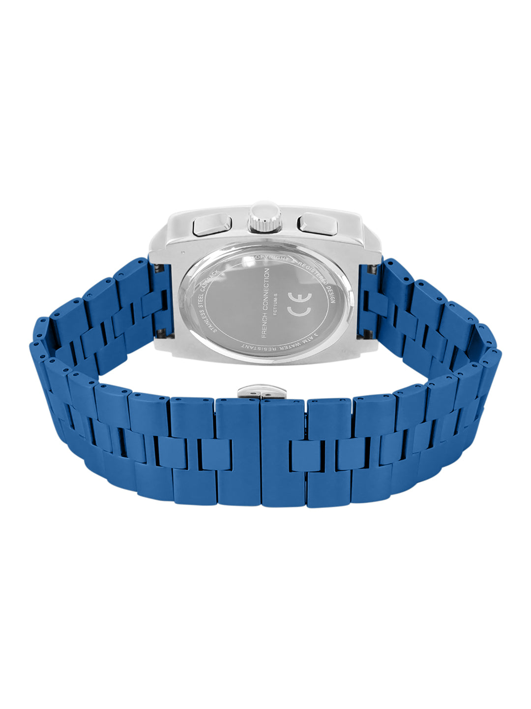 French connection Quadra Lux Silver Blue Tonneau Dial Mens Chronograph Watch FCT1UM-S