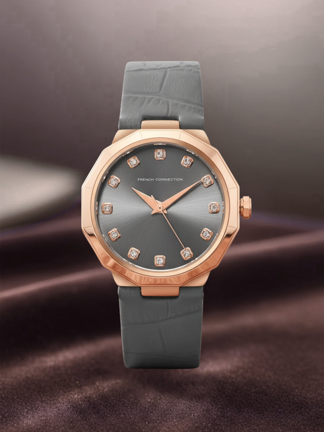 French Connection Sunray Grey Round Dial With Warm Grey Leather Strap Watch - For Womens FCT2GRL