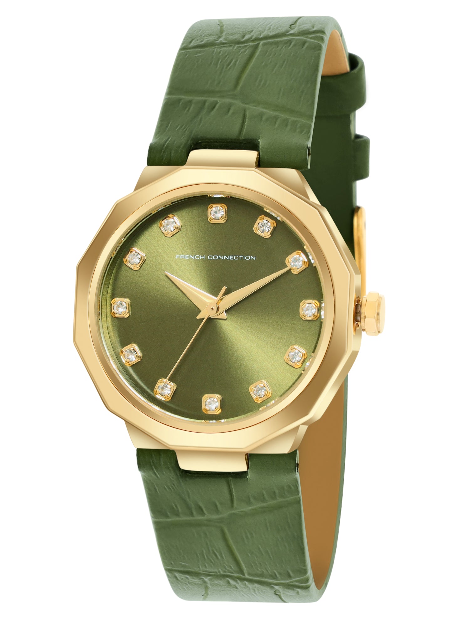 French Connection Sunray Green Round Dial With Green Leather Strap Watch - For Womens FCT2NL