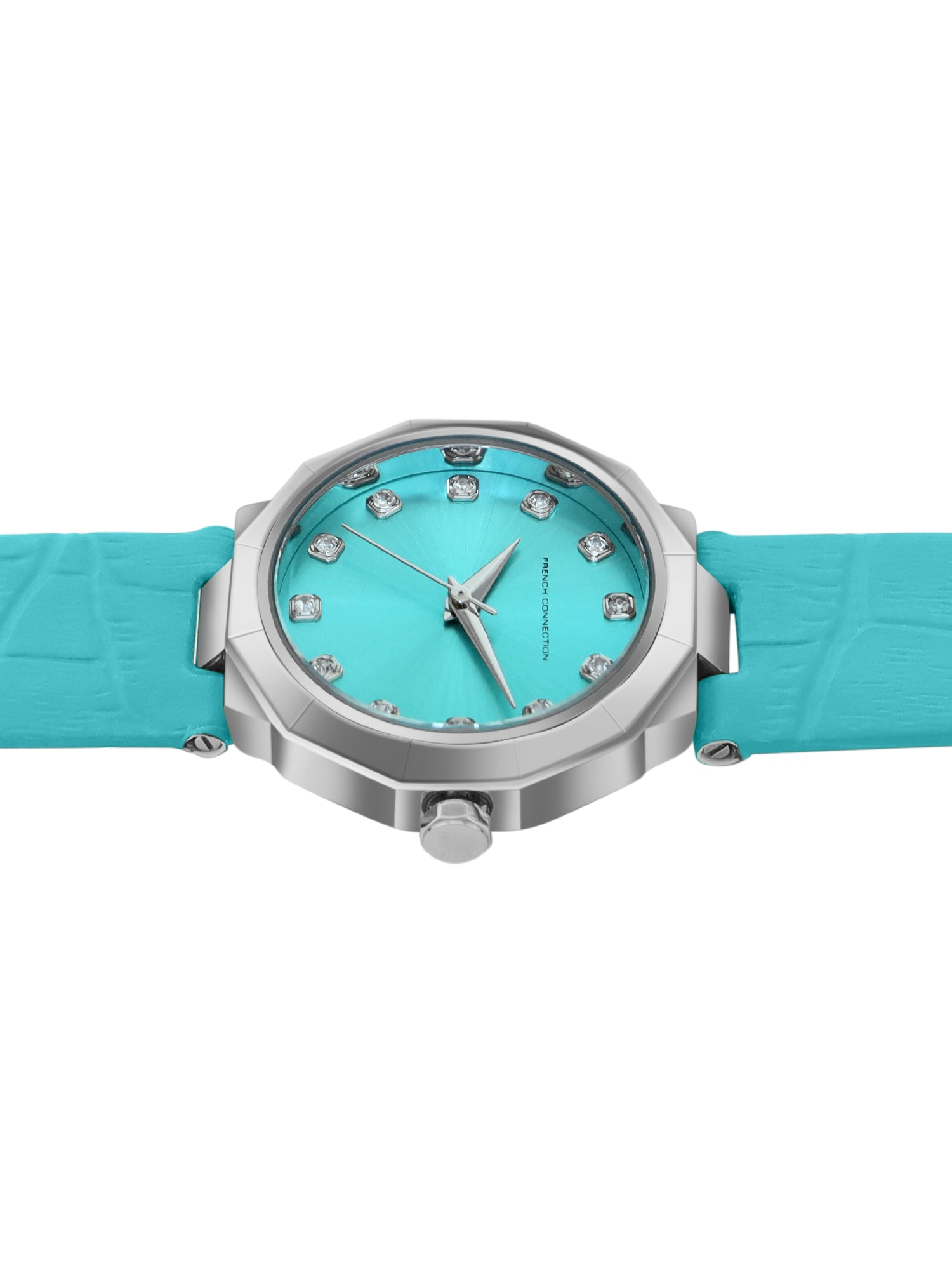 French Connection Sunray Tiffany Blue Round Dial With Tiffany Blue Leather Strap Watch - For Womens FCT2UL