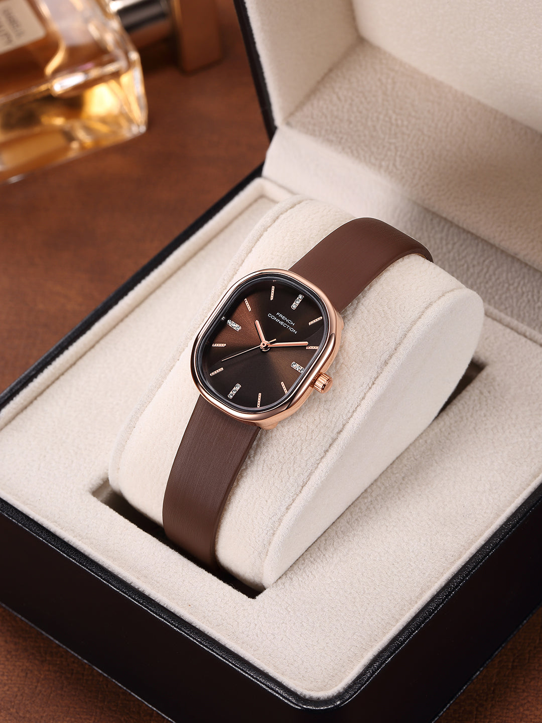 French Connection Éclora | Analog Display | Brown Sunray Dial | Brown Leather Strap | Watch for Women - FCU13BRL
